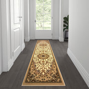 Mersin Collection Persian Style 2' x 7' Ivory Area Rug - Olefin Rug with Jute Backing - Hallway, Entryway, Bedroom, Living Room