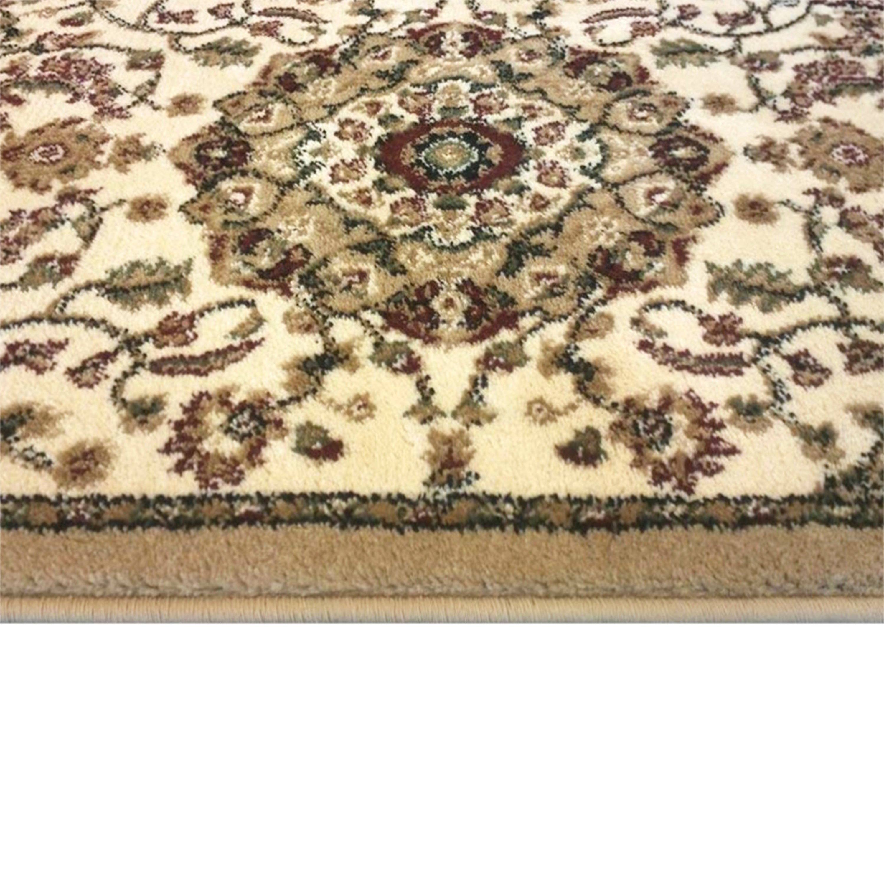 Mersin Collection Persian Style 2' x 7' Ivory Area Rug - Olefin Rug with Jute Backing - Hallway, Entryway, Bedroom, Living Room