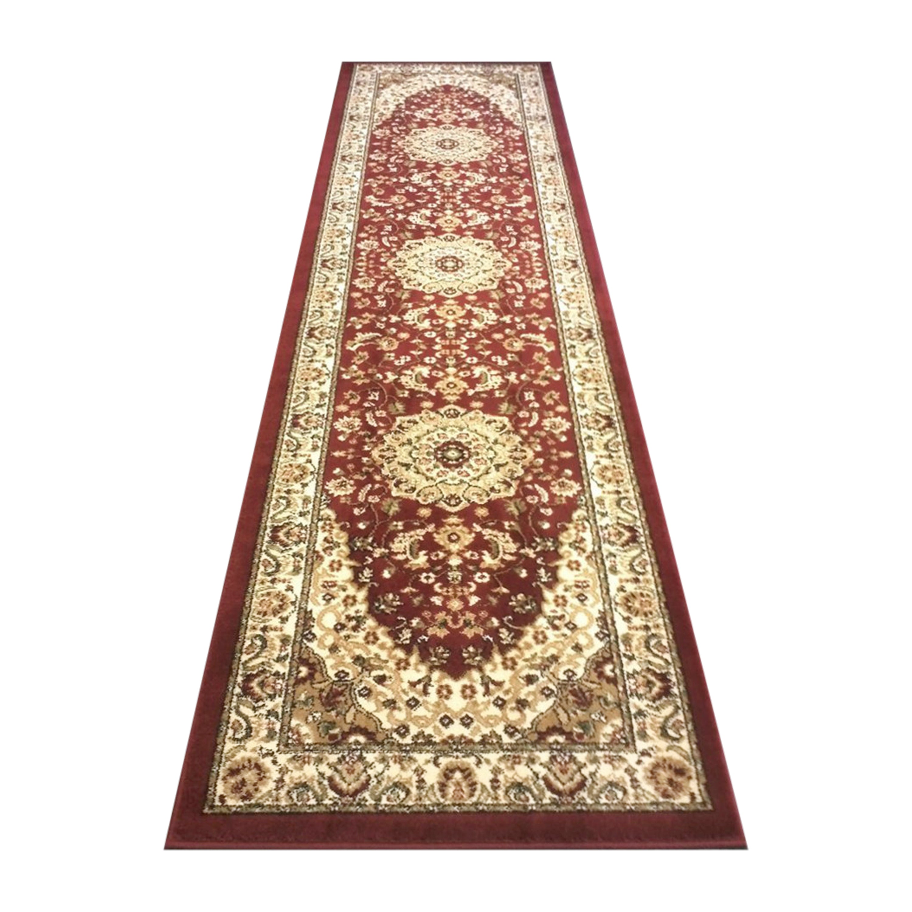Mersin Collection Persian Style 2' x 7' Burgundy Area Rug - Olefin Rug with Jute Backing - Hallway, Entryway, Bedroom, Living Room