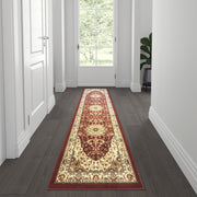 Mersin Collection Persian Style 2' x 7' Burgundy Area Rug - Olefin Rug with Jute Backing - Hallway, Entryway, Bedroom, Living Room