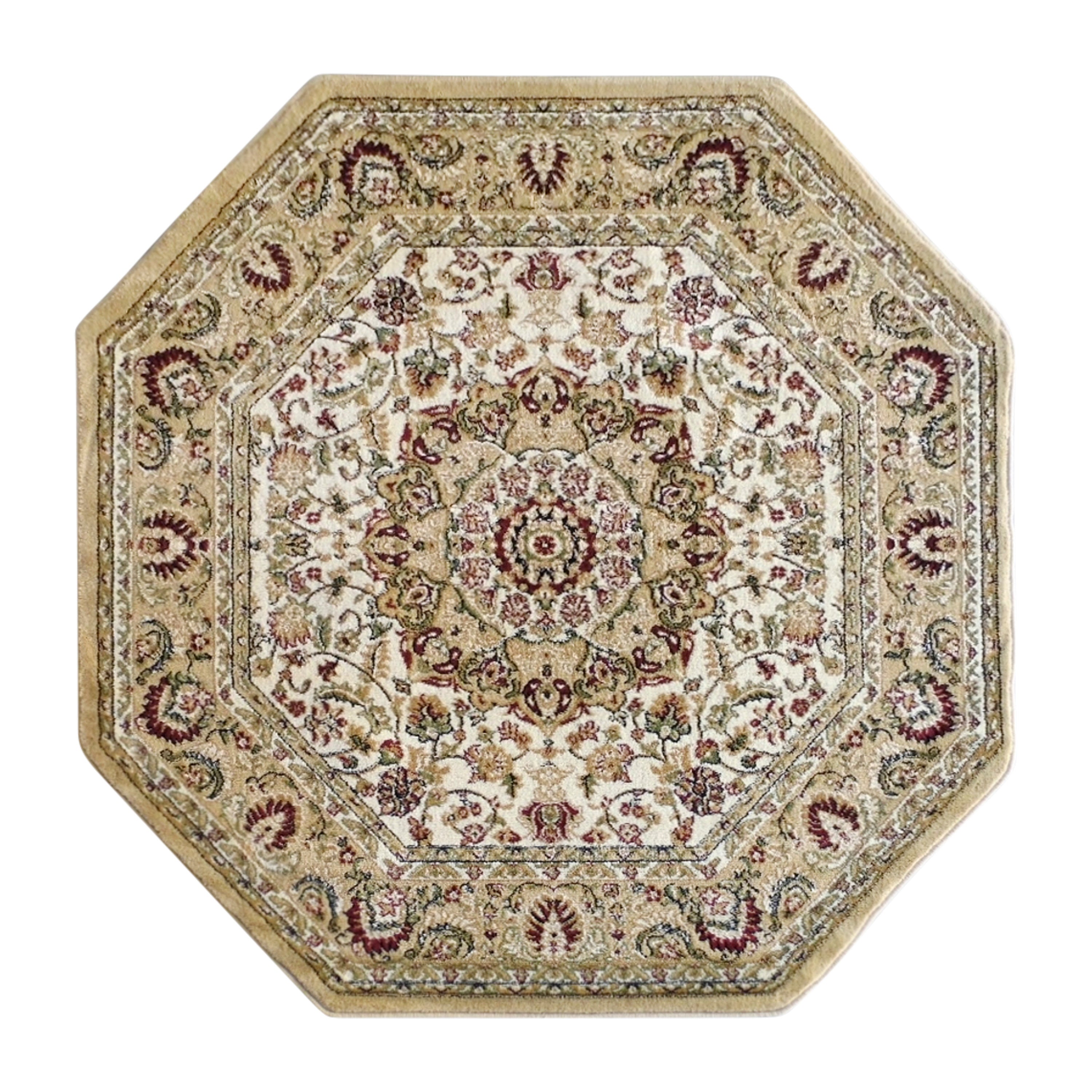 Mersin Collection Persian Style 7x7 Ivory Octagon Area Rug-Olefin Rug with Jute Backing-Hallway, Entryway, Bedroom, Living Room