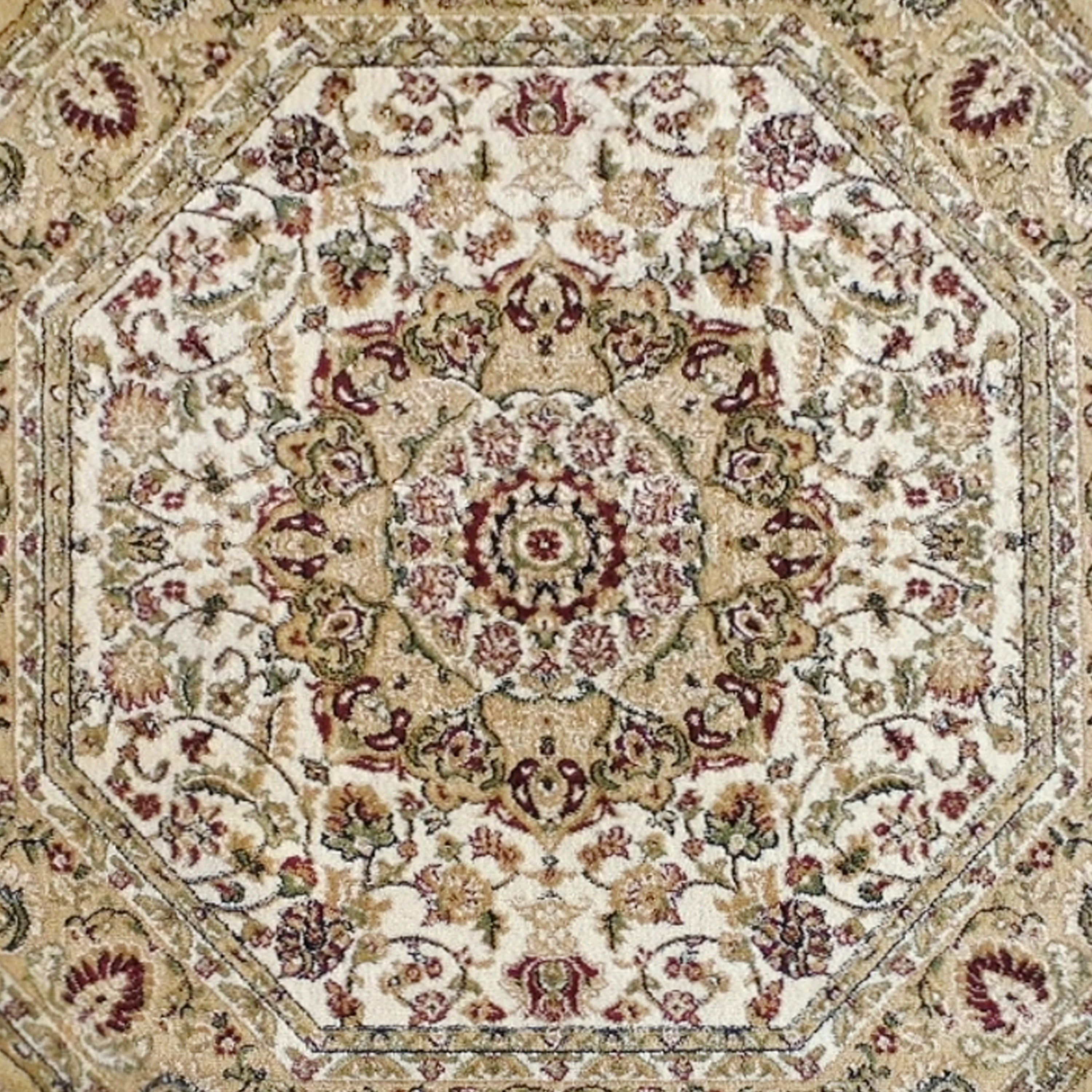 Mersin Collection Persian Style 7x7 Ivory Octagon Area Rug-Olefin Rug with Jute Backing-Hallway, Entryway, Bedroom, Living Room
