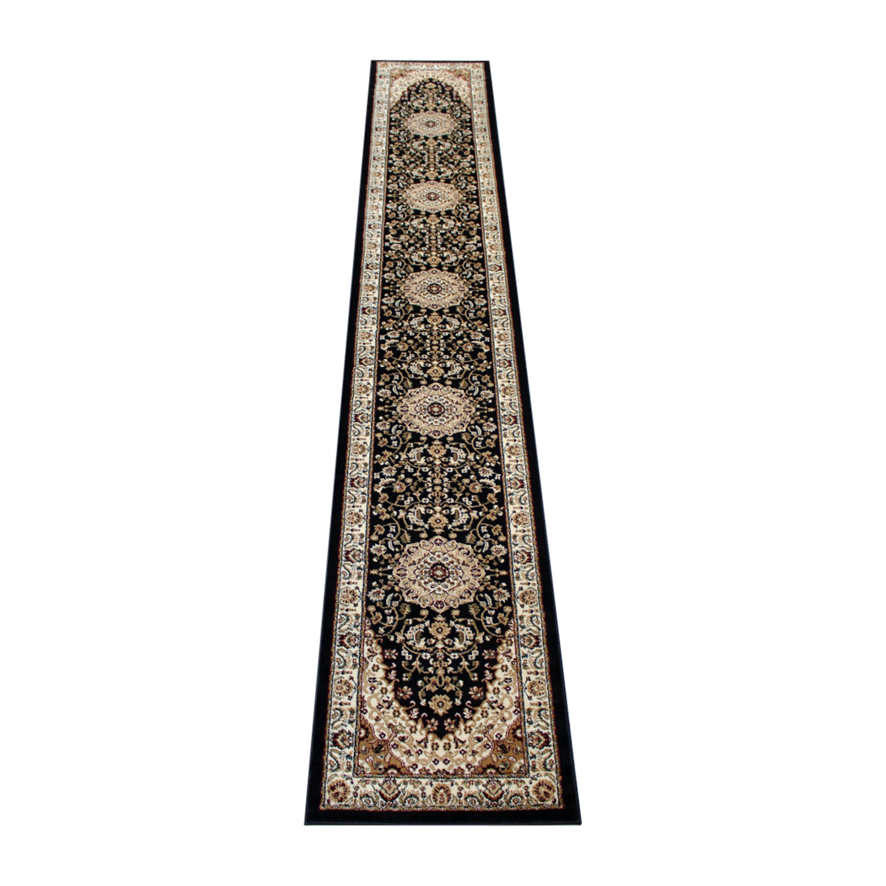 Mersin Collection Persian Style 3' x 15' Black Area Rug - Olefin Rug with Jute Backing - Hallway, Entryway, Bedroom, Living Room