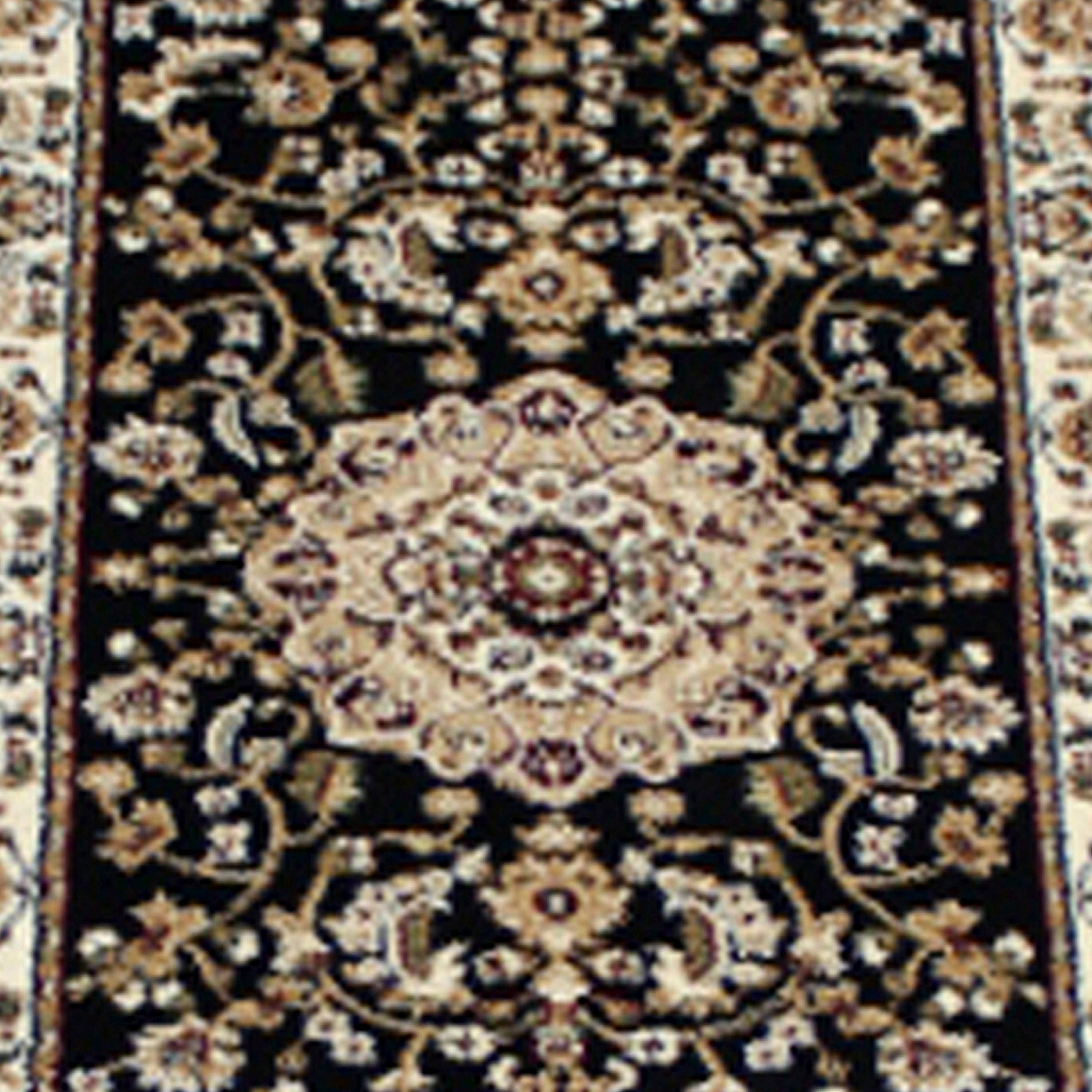 Mersin Collection Persian Style 3' x 15' Black Area Rug - Olefin Rug with Jute Backing - Hallway, Entryway, Bedroom, Living Room