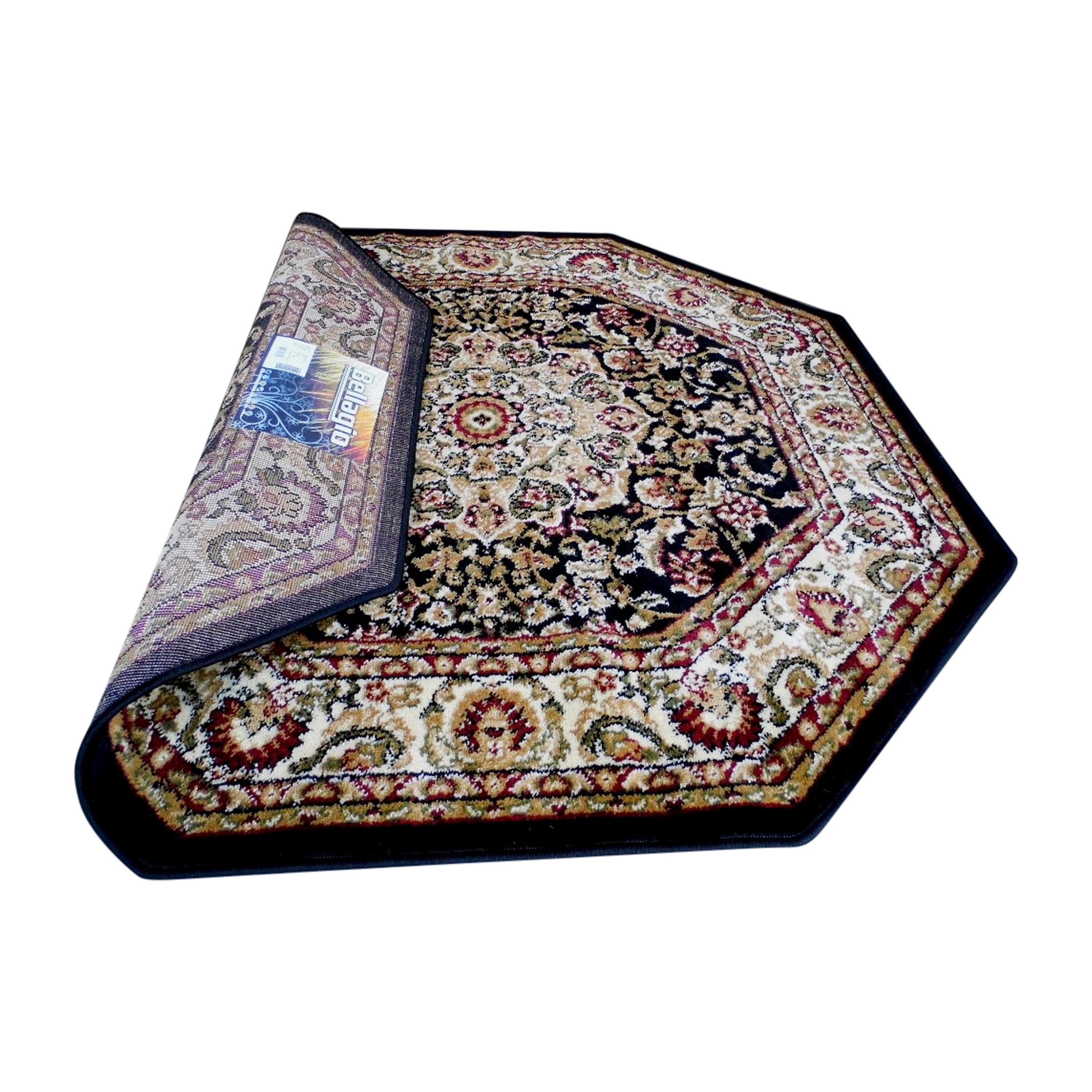 Mersin Collection Persian Style 4x4 Black Octagon Area Rug-Olefin Rug with Jute Backing-Hallway, Entryway, Bedroom, Living Room