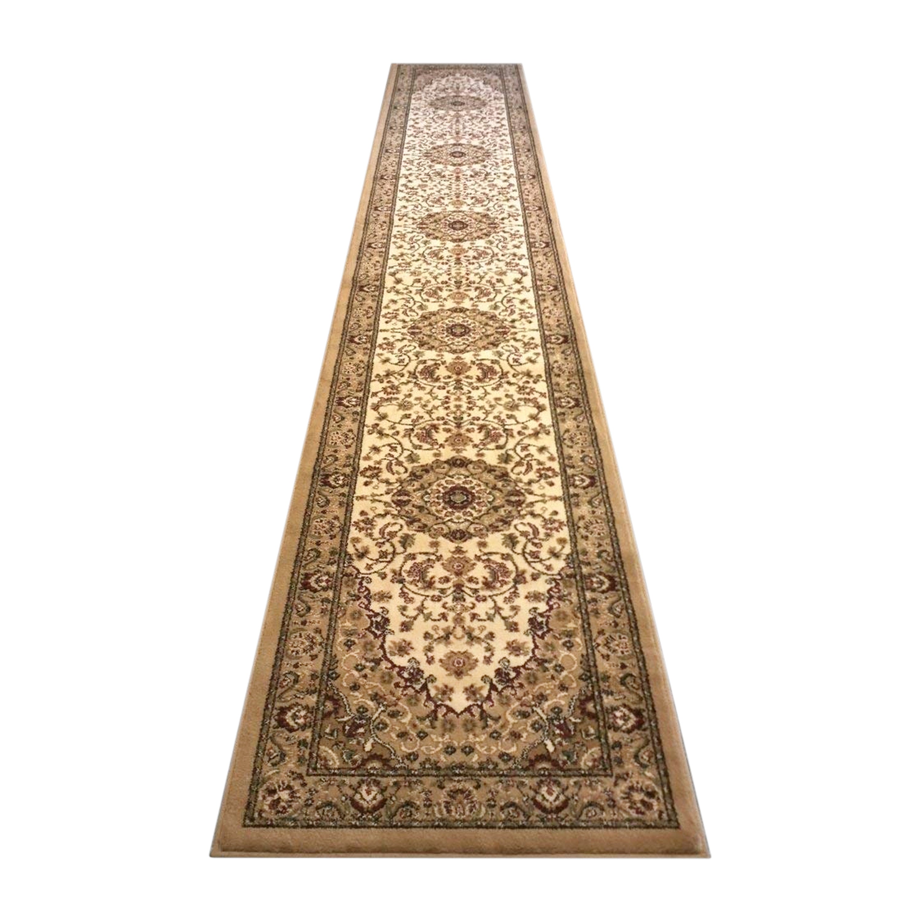 Mersin Collection Persian Style 3' x 15' Ivory Area Rug - Olefin Rug with Jute Backing - Hallway, Entryway, Bedroom, Living Room