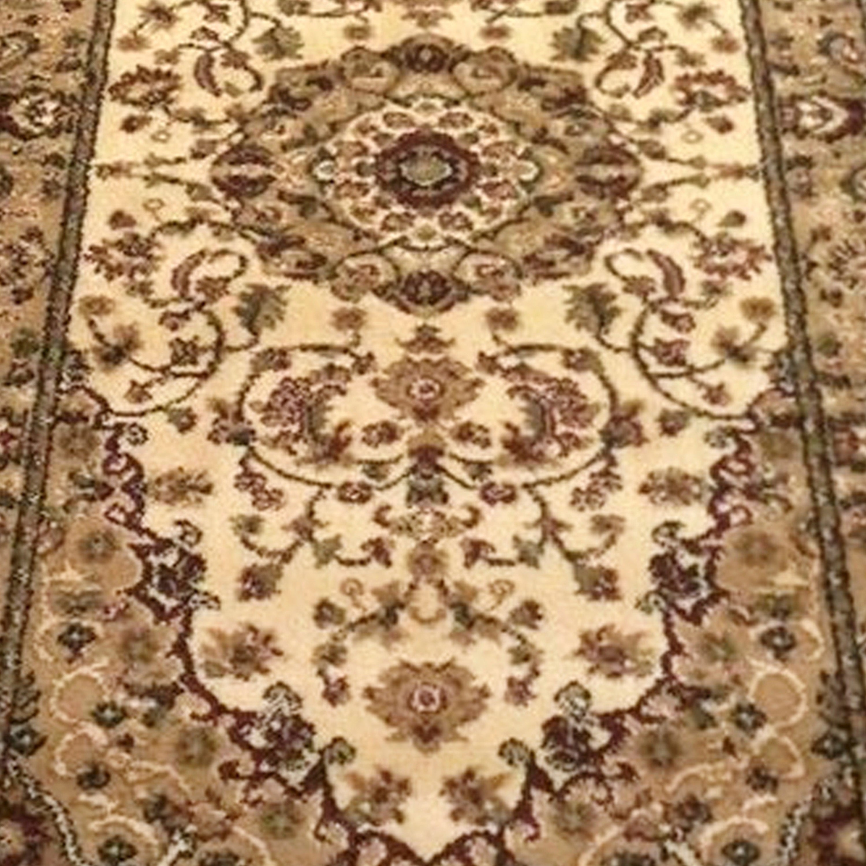 Mersin Collection Persian Style 3' x 15' Ivory Area Rug - Olefin Rug with Jute Backing - Hallway, Entryway, Bedroom, Living Room