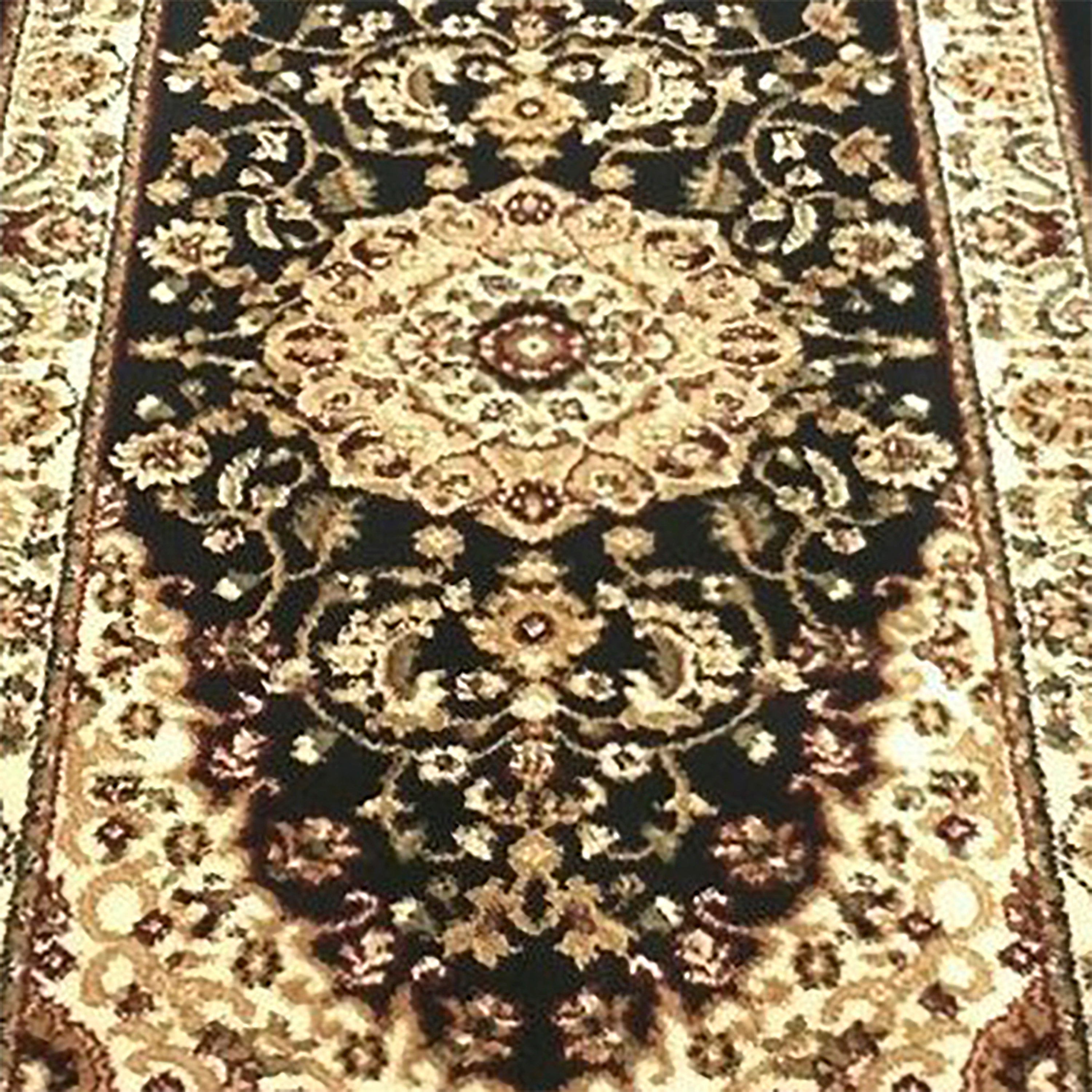 Mersin Collection Persian Style 3' x 10' Black Area Rug - Olefin Rug with Jute Backing - Hallway, Entryway, Bedroom, Living Room