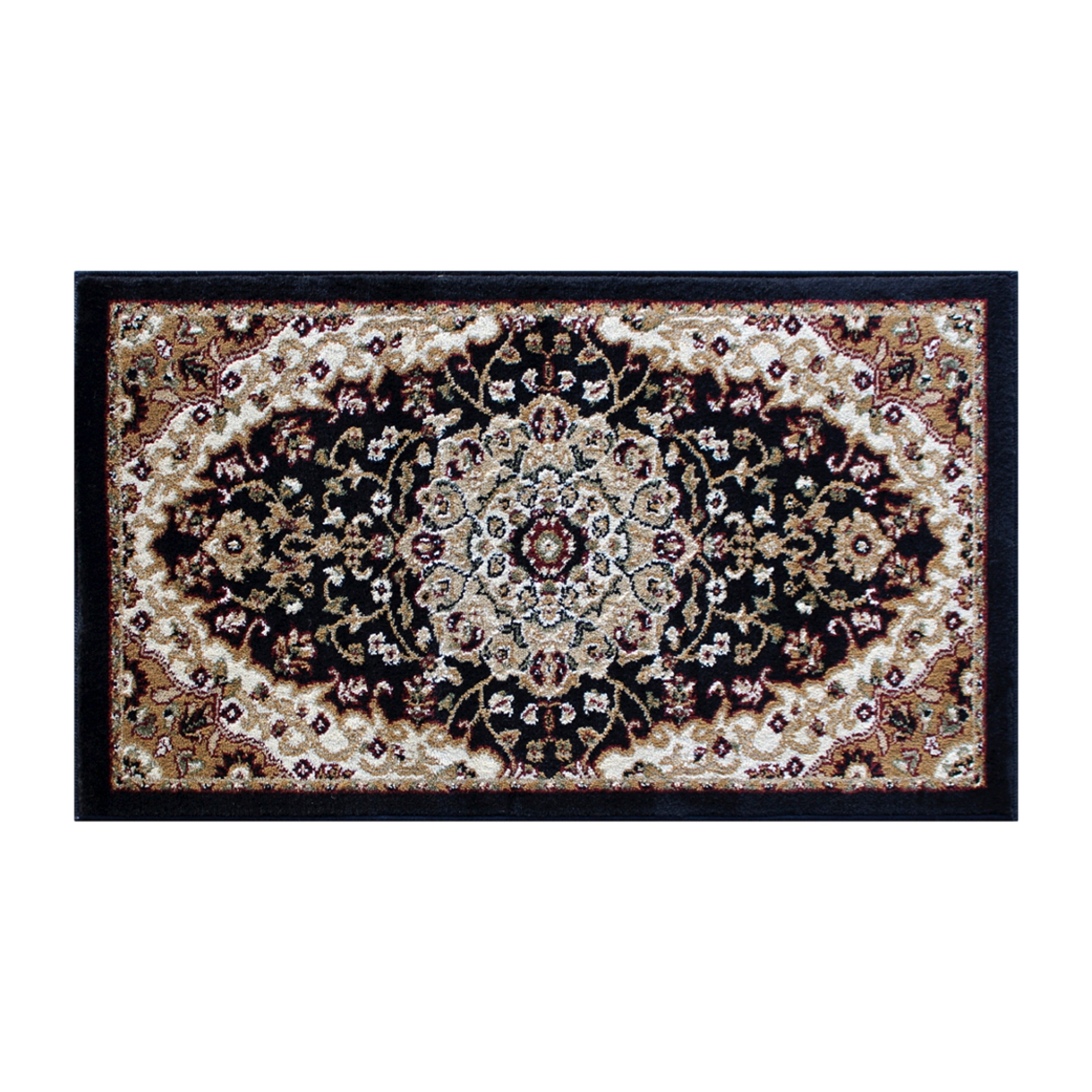 Mersin Collection Persian Style 2' x 3' Black Area Rug - Olefin Rug with Jute Backing - Hallway, Entryway, Bedroom, Living Room