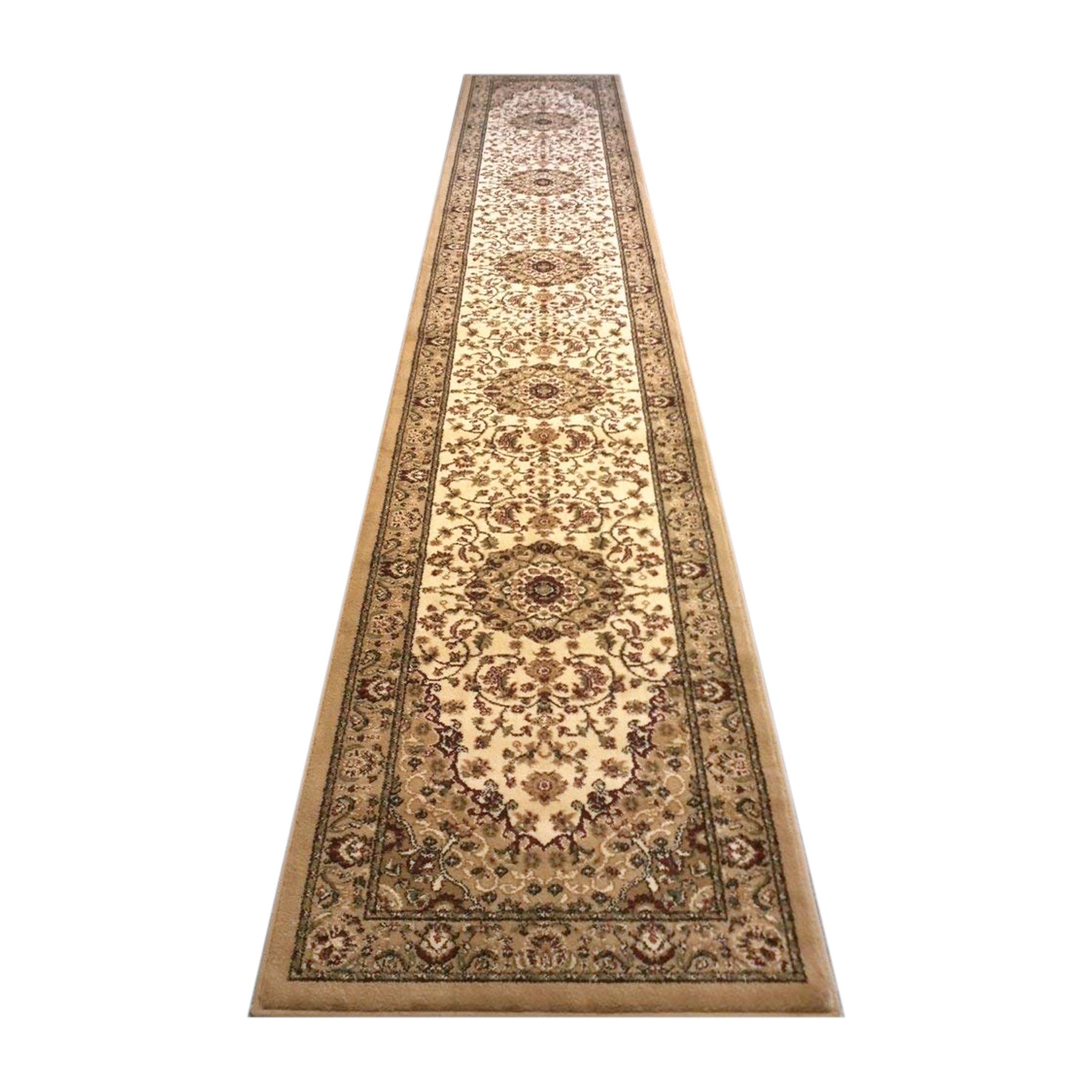 Mersin Collection Persian Style 3' x 20' Ivory Area Rug - Olefin Rug with Jute Backing - Hallway, Entryway, Bedroom, Living Room