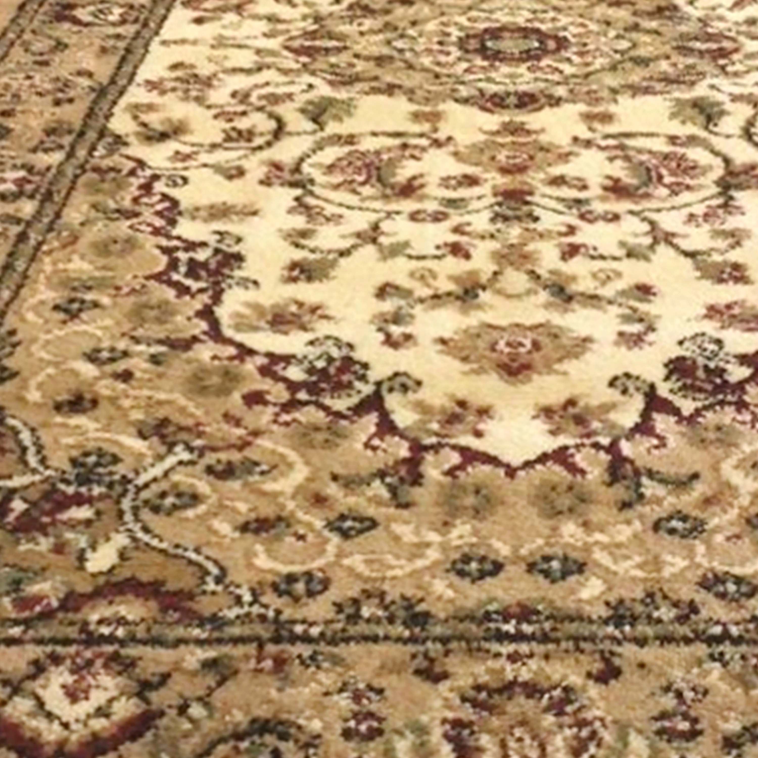 Mersin Collection Persian Style 3' x 20' Ivory Area Rug - Olefin Rug with Jute Backing - Hallway, Entryway, Bedroom, Living Room