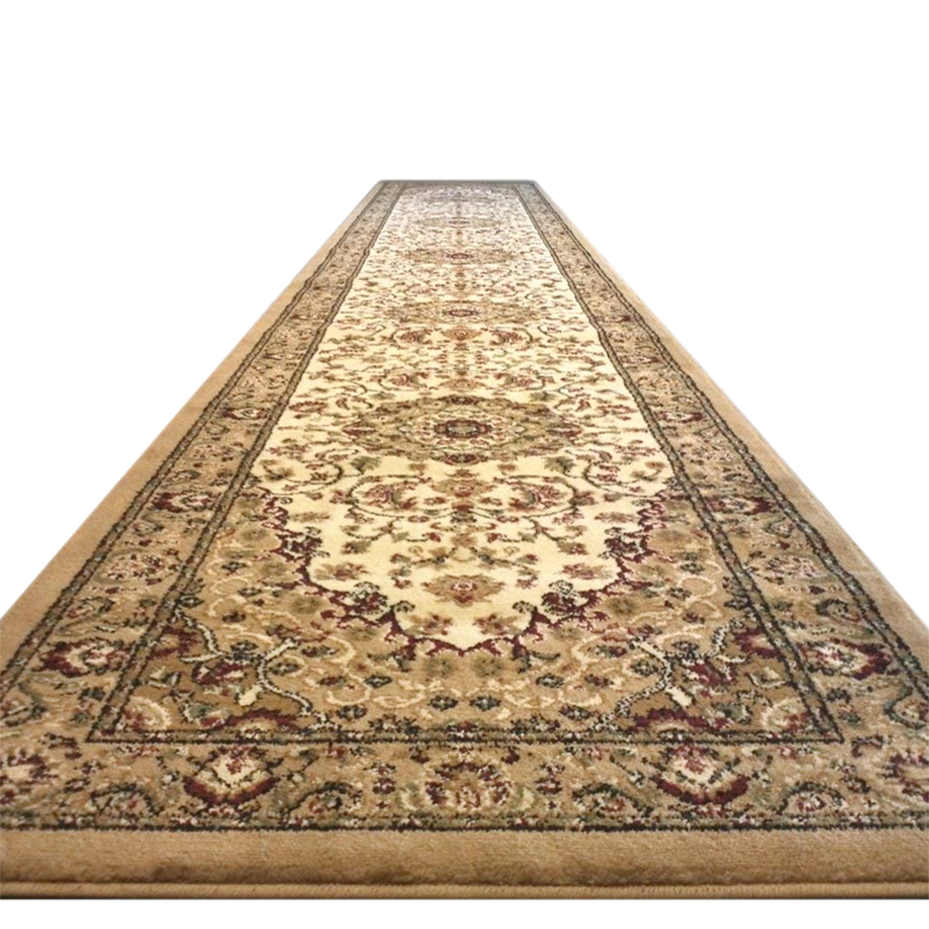 Mersin Collection Persian Style 3' x 20' Ivory Area Rug - Olefin Rug with Jute Backing - Hallway, Entryway, Bedroom, Living Room