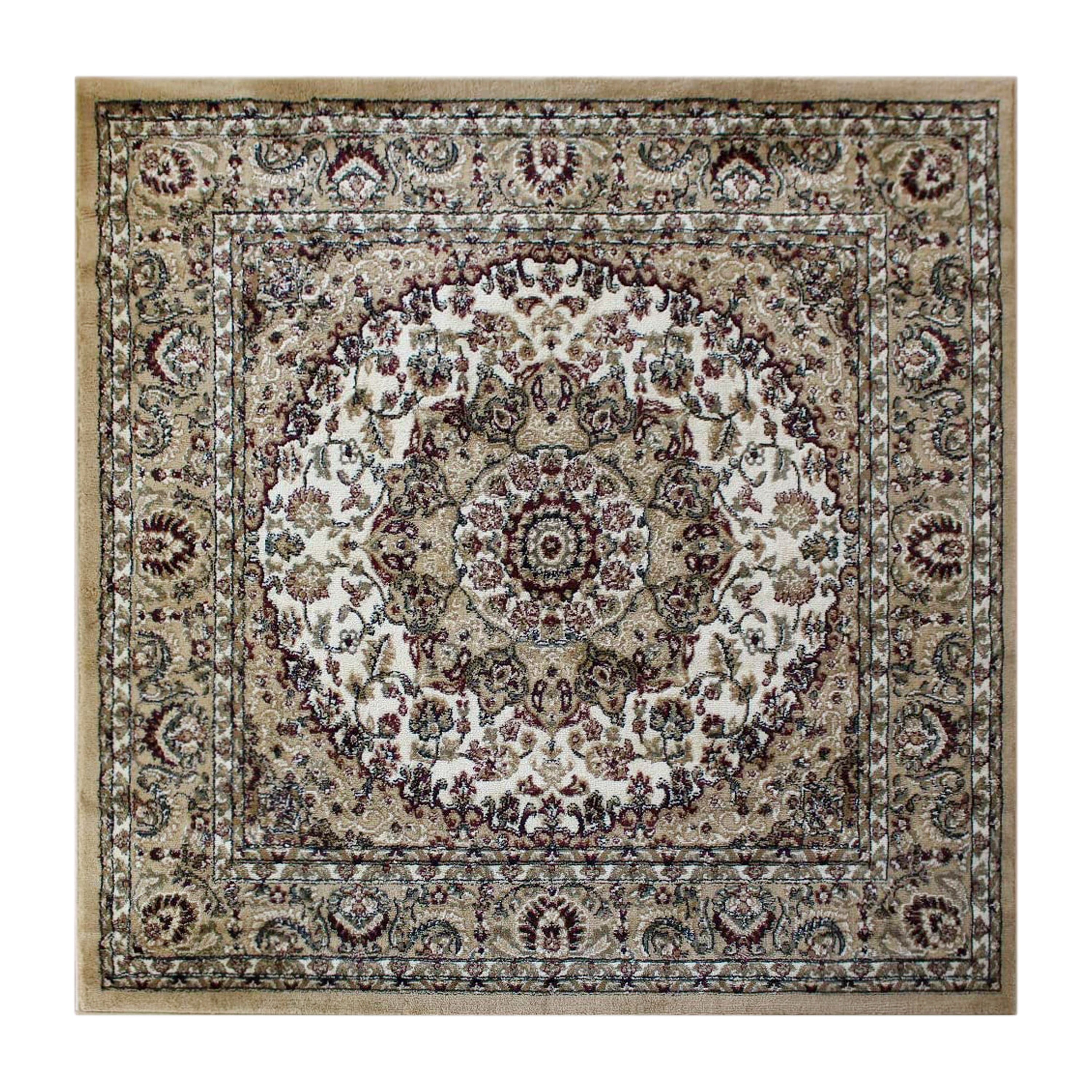 Mersin Collection Persian Style 7x7 Ivory Square Area Rug-Olefin Rug with Jute Backing-Hallway, Entryway, Bedroom, Living Room