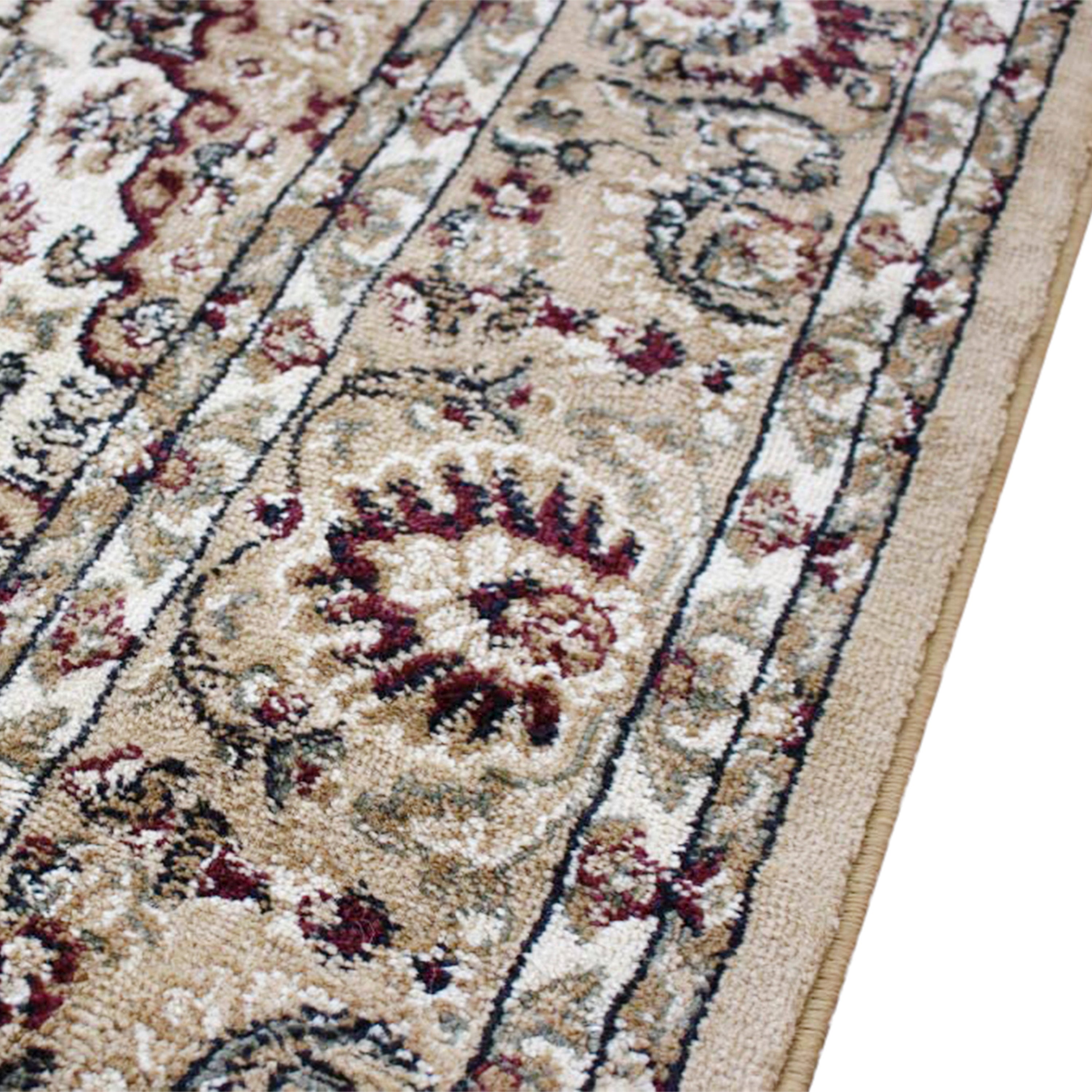 Mersin Collection Persian Style 7x7 Ivory Square Area Rug-Olefin Rug with Jute Backing-Hallway, Entryway, Bedroom, Living Room