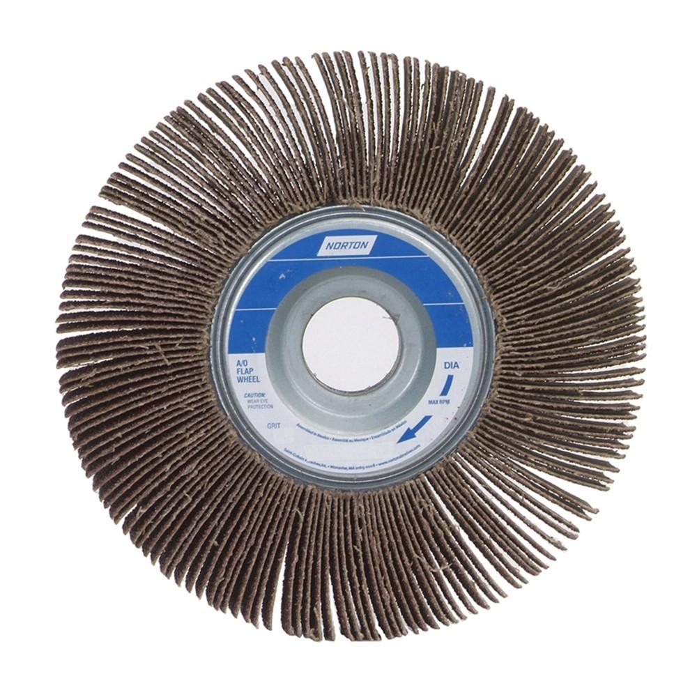 Norton Sanding Wheel, 6" Diam x 2" wheel X 1" arbor 80-g fine finish, aluminum-oxide & nylon mesh flap sanding wheel -5 per case