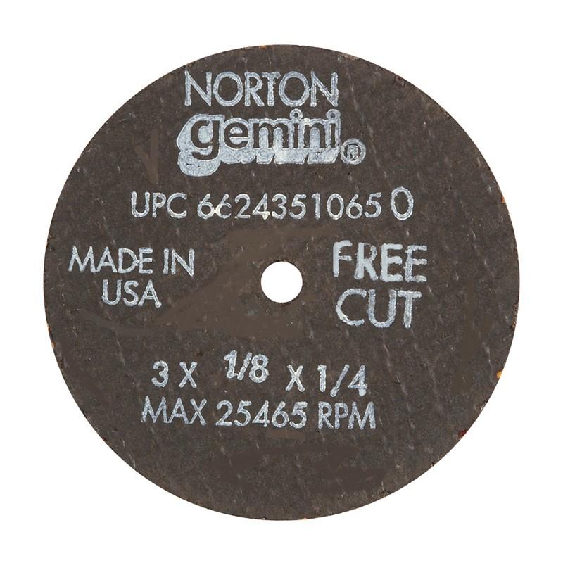 NortonSmall Diameter Cut-Off Blades, Type 1 Metal - Gemini Aluminum Oxide, Size: 3 x 1/8 x 1/4, Packaging Qty: 25 per Box