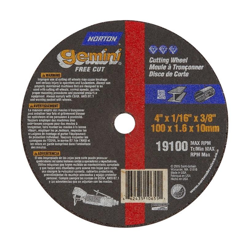 Small Diameter Cut-Off Blades Type 1 Metal - Gemini Aluminum Oxide, Size: 4 x 1/16 x 3/8, RPM: 19100, Packaging Qty: 25 per box