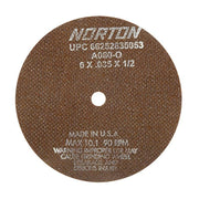 Norton Cut Off Wheel, Diameter x Thickness 6 x 0.035", Maximum Speed 10, 190 RPM, Hole Size 1/2", Reinforced
