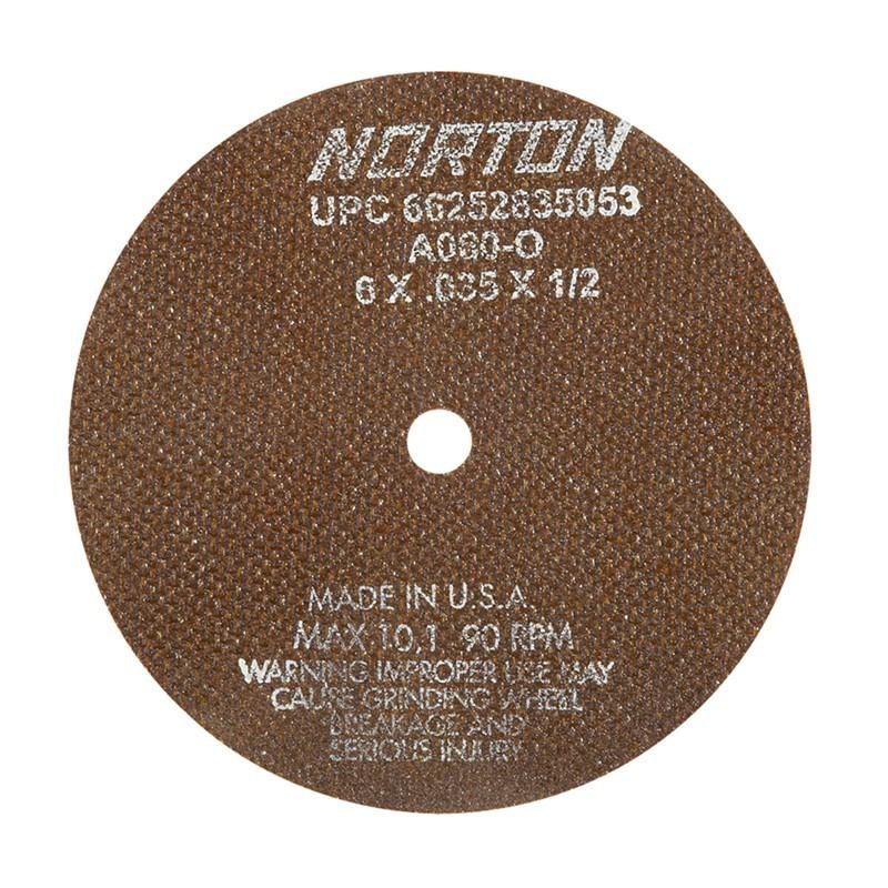 Norton Cut Off Wheel, Diameter x Thickness 6 x 0.035", Maximum Speed 10, 190 RPM, Hole Size 1/2", Reinforced