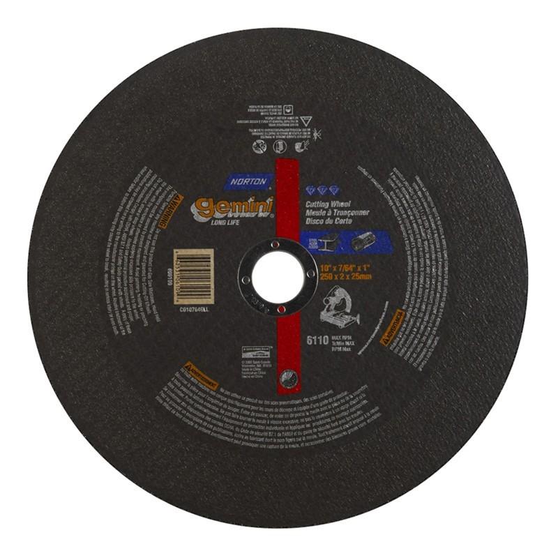 Norton Gemini Chop Saw Wheel, Size: 10" x 7/64" x 1", Type: 41, Material: Aluminum Oxide, Packaging Qty: 10 per box