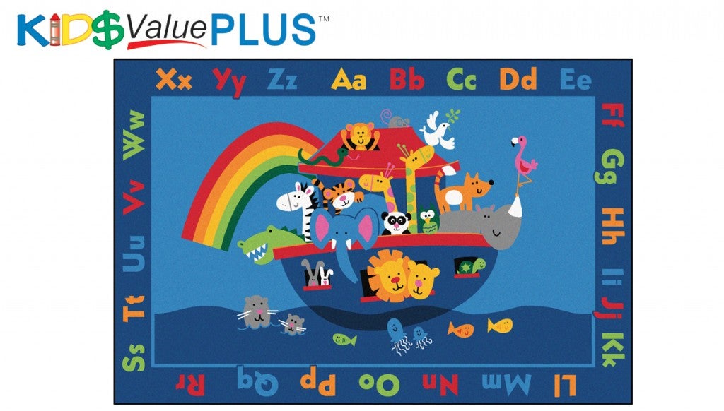 Noah's Alphabet Animals - 6ft x 9ft - Rectangle - Blue