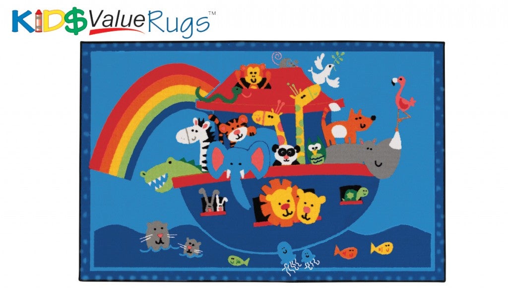 Noah's Animals Rug  - 4ft x 6ft - Rectangle - Blue
