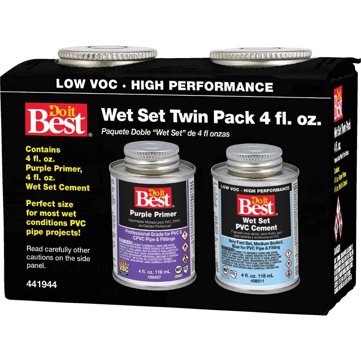 Wet Set Purple Primer and PVC Cement Kit, (2) 4 Oz. Cans