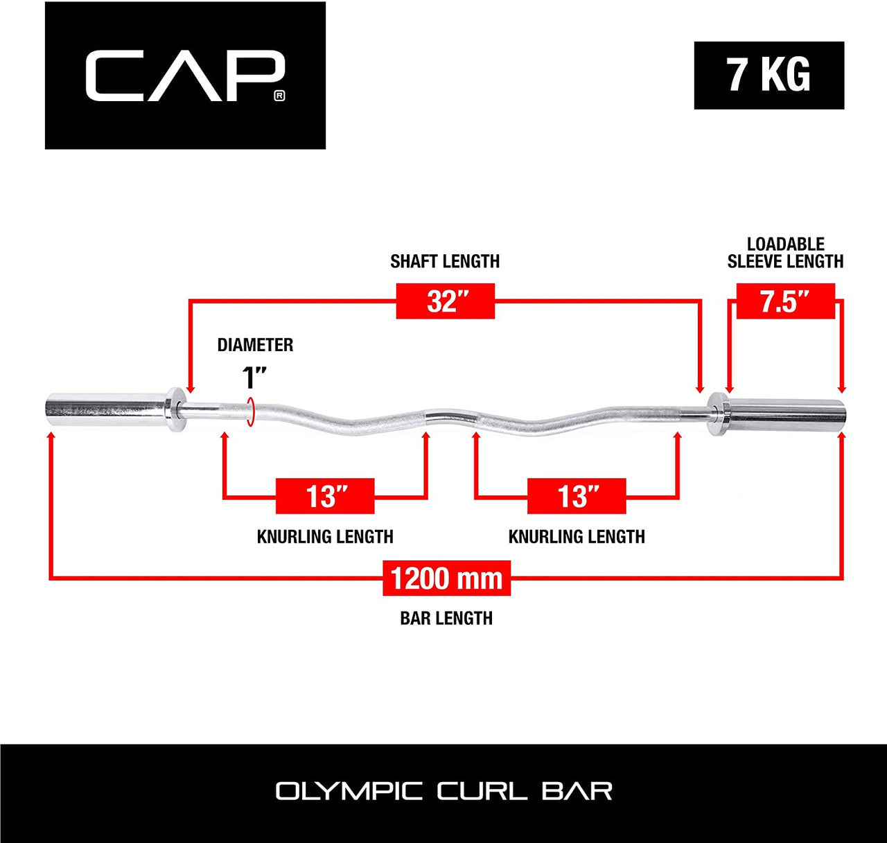 CAP 2"  Olympic Solid 47" Curl Bar; Chrome with collars