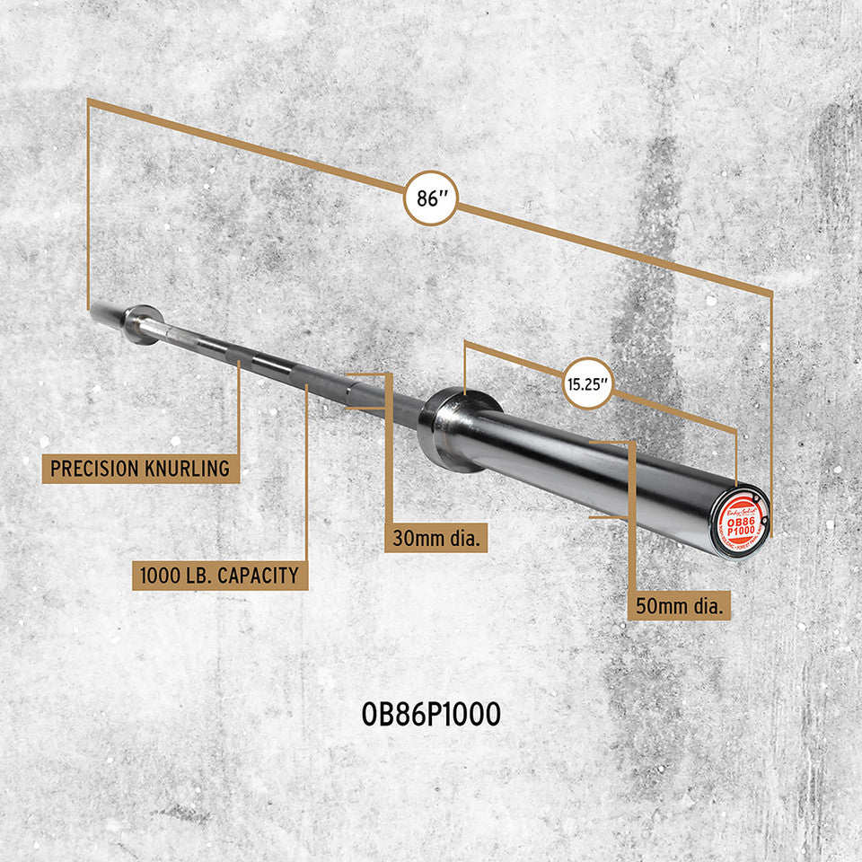 Olympic Bar, 7Ft, Chrome, 1000Lb Capacity - 30Mm Grip