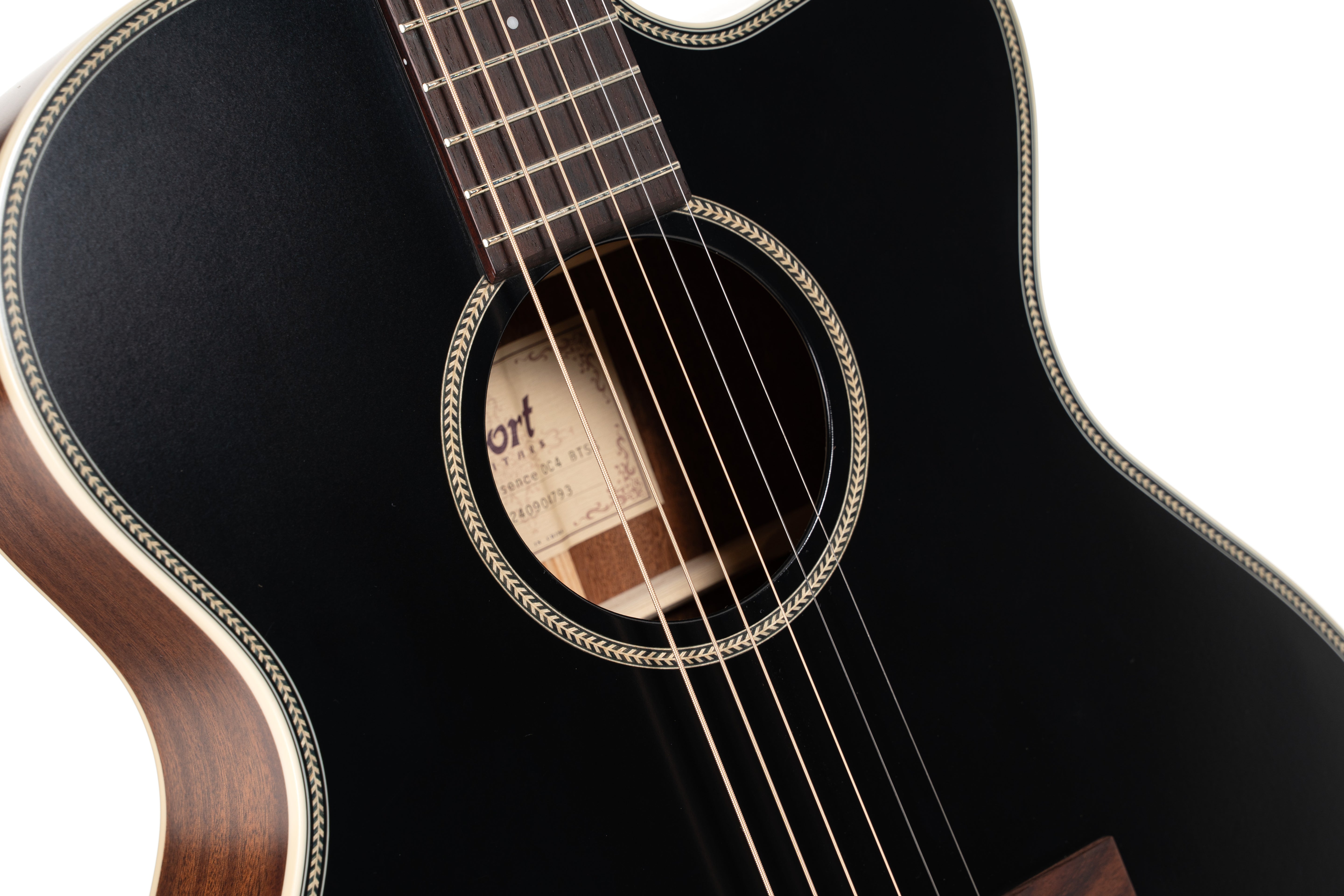 Cort OC4BTSG Essence Series ES-OC4 OM Cutaway Acoustic Electric Guitar. Black Top Semi Gloss