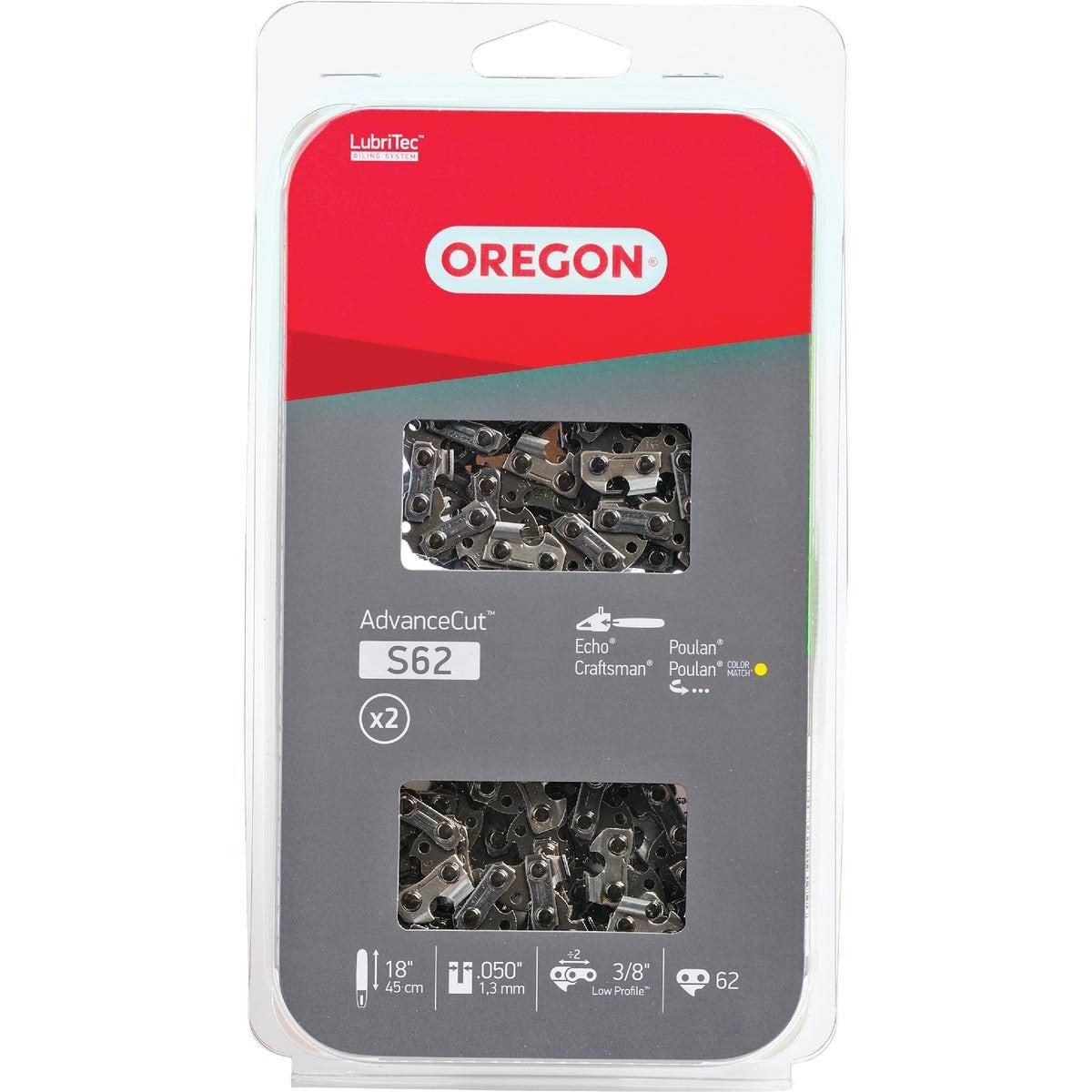 Oregon AdvanceCut LubriTec S62T 18 In. 3/8 In. Low Profile 62 Link Chainsaw Chain (2-Pack)