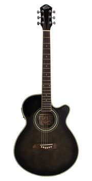 Oscar Schmidt OG10CEFTB-A Folk Cutaway Acoustic Electric Guitar. Trans Black
