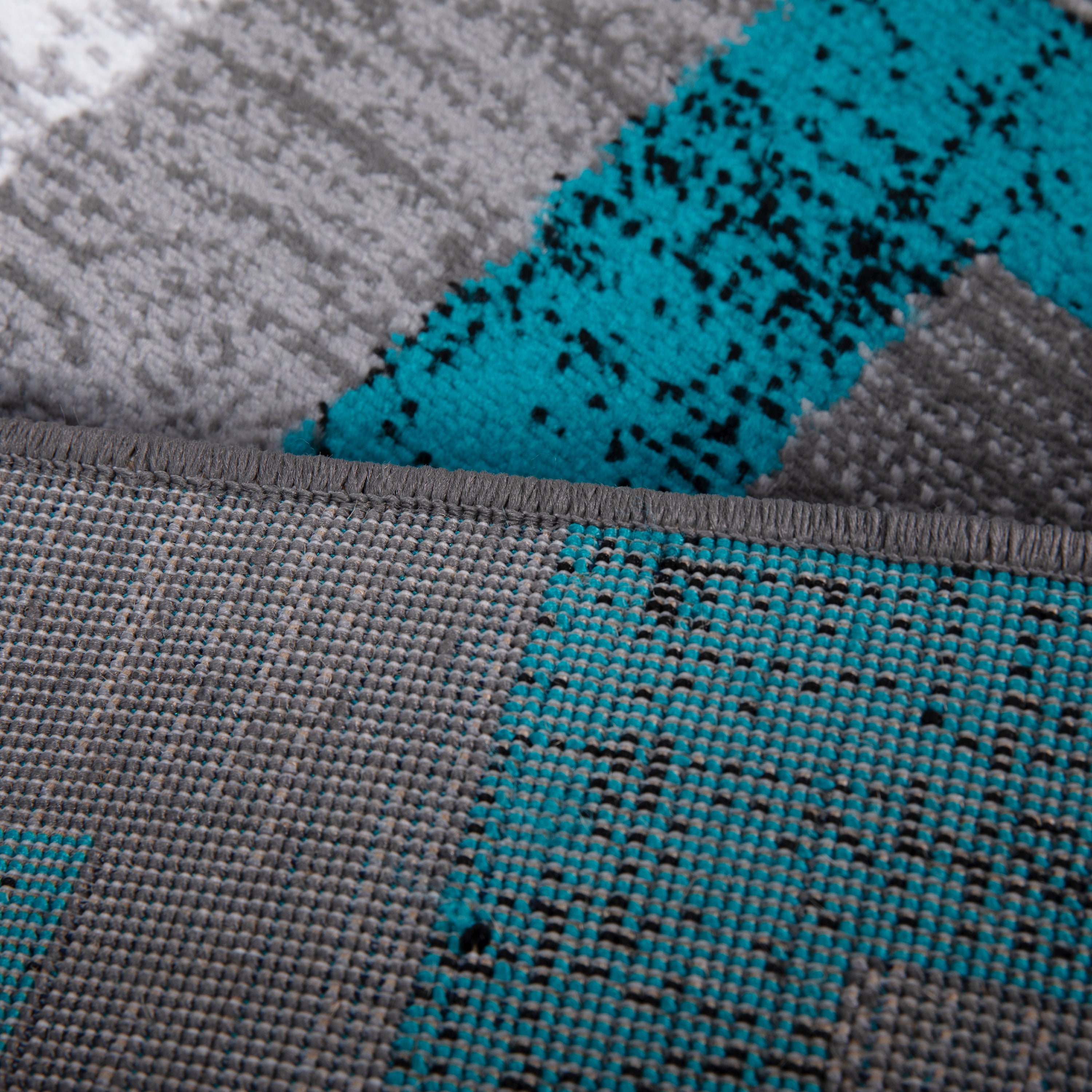 Gideon Collection Geometric 6' x 9' Turquoise, Grey, and White Olefin Area Rug with Cotton Backing, Living Room, Bedroom