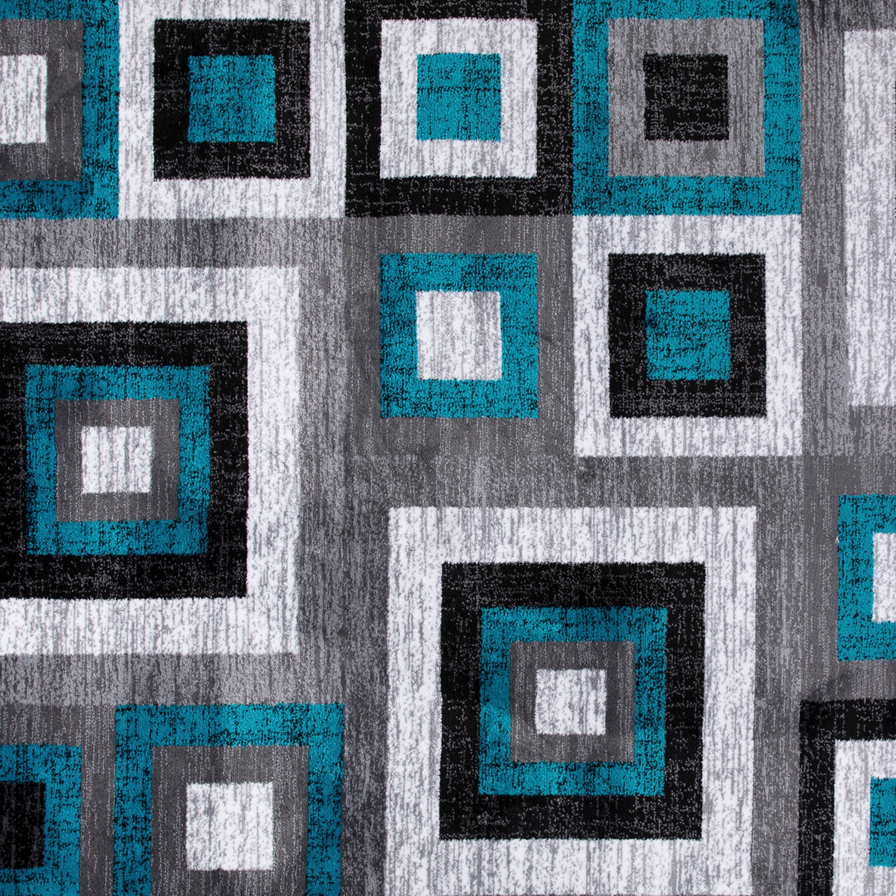 Gideon Collection Geometric 6' x 9' Turquoise, Grey, and White Olefin Area Rug with Cotton Backing, Living Room, Bedroom