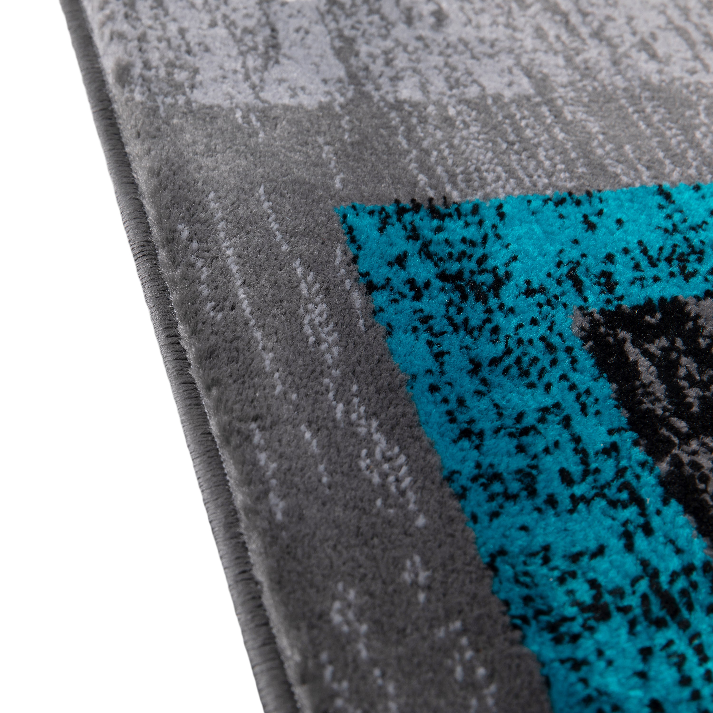 Gideon Collection Geometric 8' x 10' Turquoise, Grey, and White Olefin Area Rug with Cotton Backing, Living Room, Bedroom