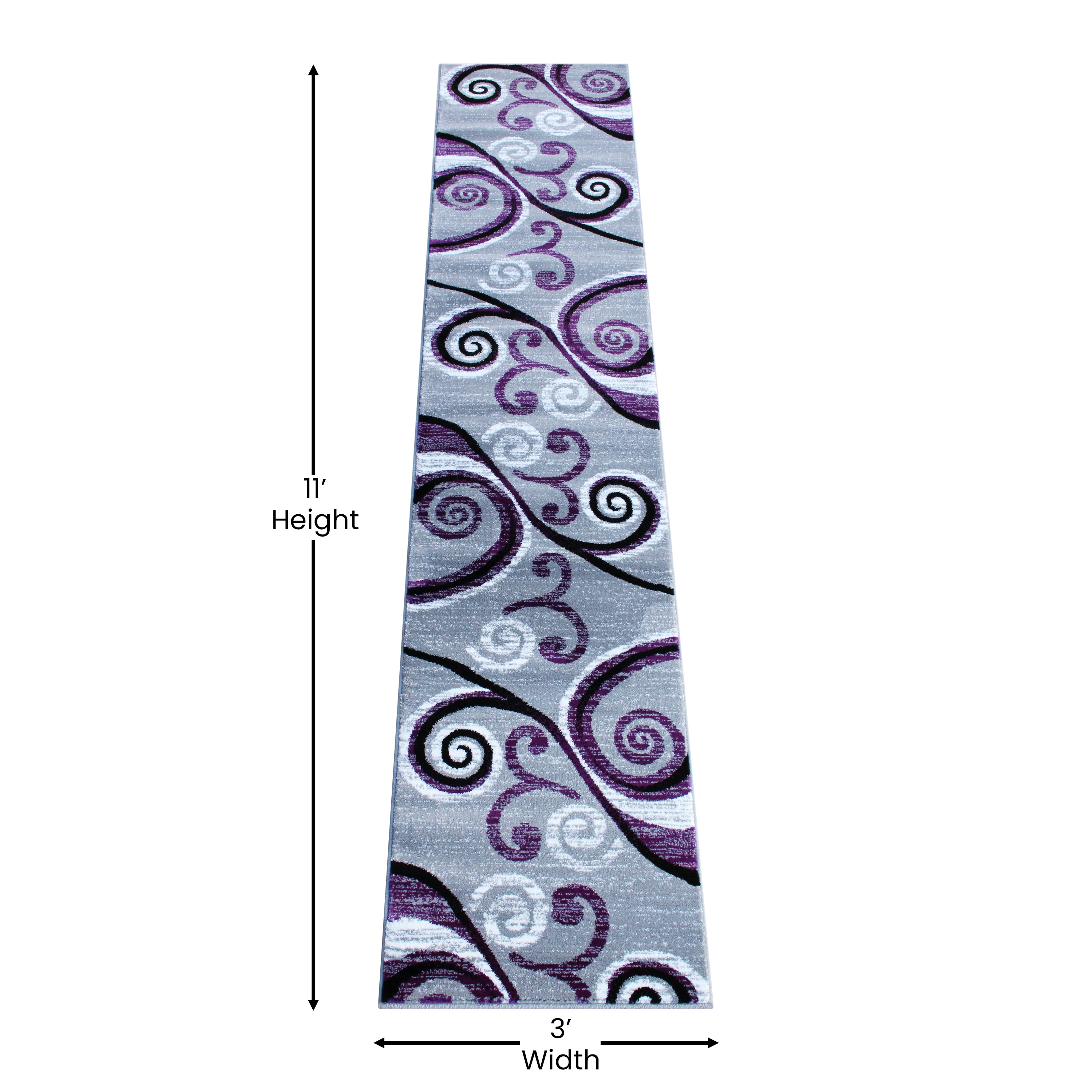 Valli Collection 2' x 11' Purple Abstract Area Rug - Olefin Rug with Jute Backing - Hallway, Entryway, Bedroom, Living Room