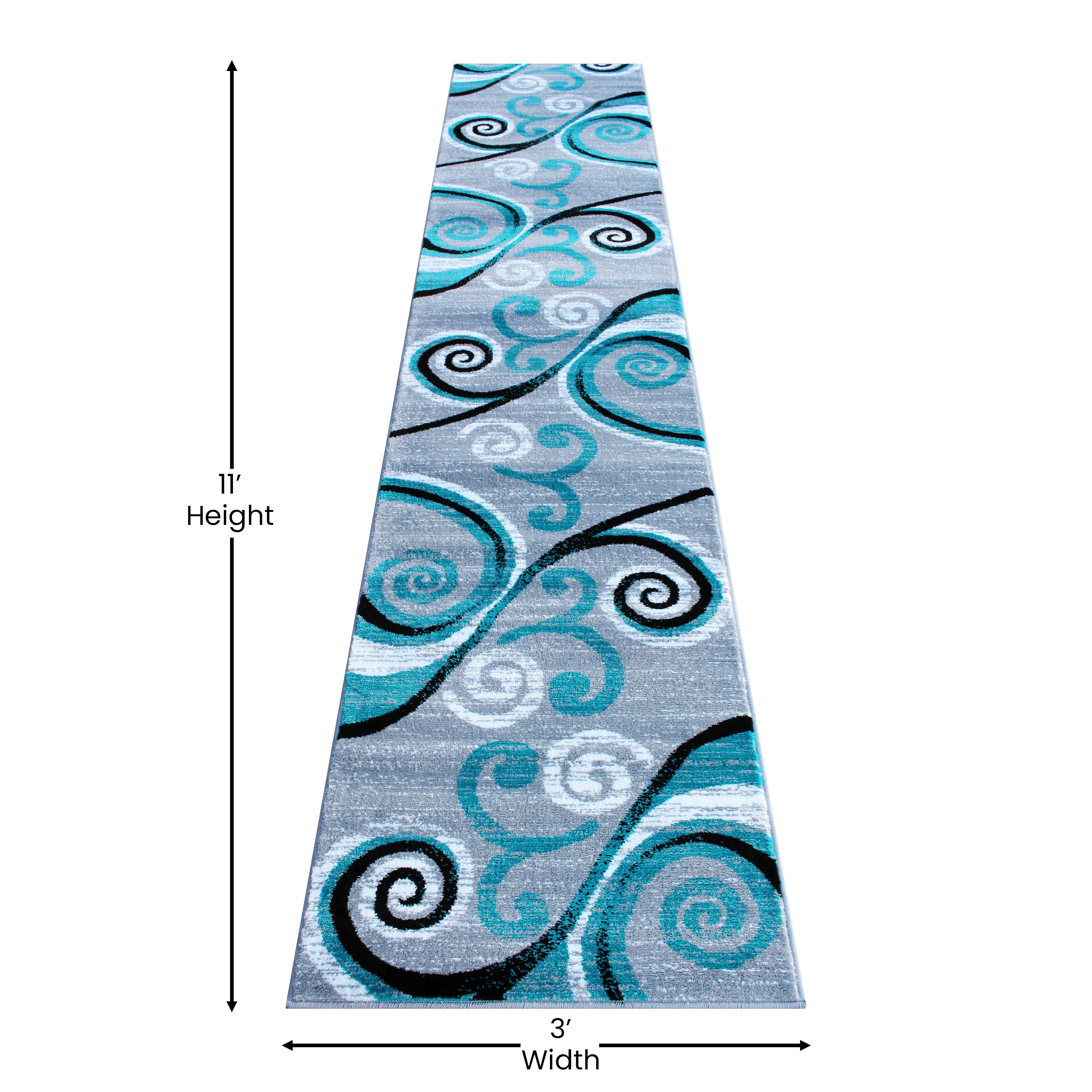 Valli Collection 2' x 11' Turquoise Abstract Area Rug - Olefin Rug with Jute Backing - Hallway, Entryway, Bedroom, Living Room