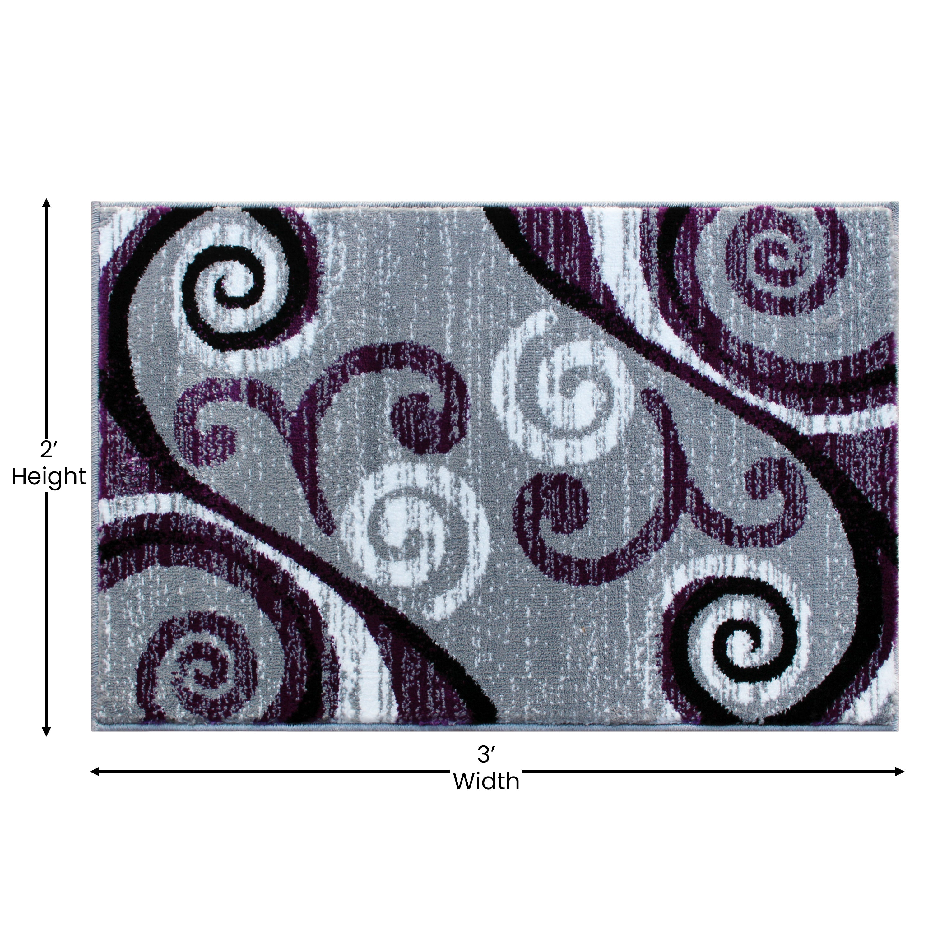 Valli Collection 2' x 3' Purple Abstract Area Rug - Olefin Rug with Jute Backing - Hallway, Entryway, Bedroom, Living Room