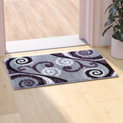 Valli Collection 2' x 3' Purple Abstract Area Rug - Olefin Rug with Jute Backing - Hallway, Entryway, Bedroom, Living Room