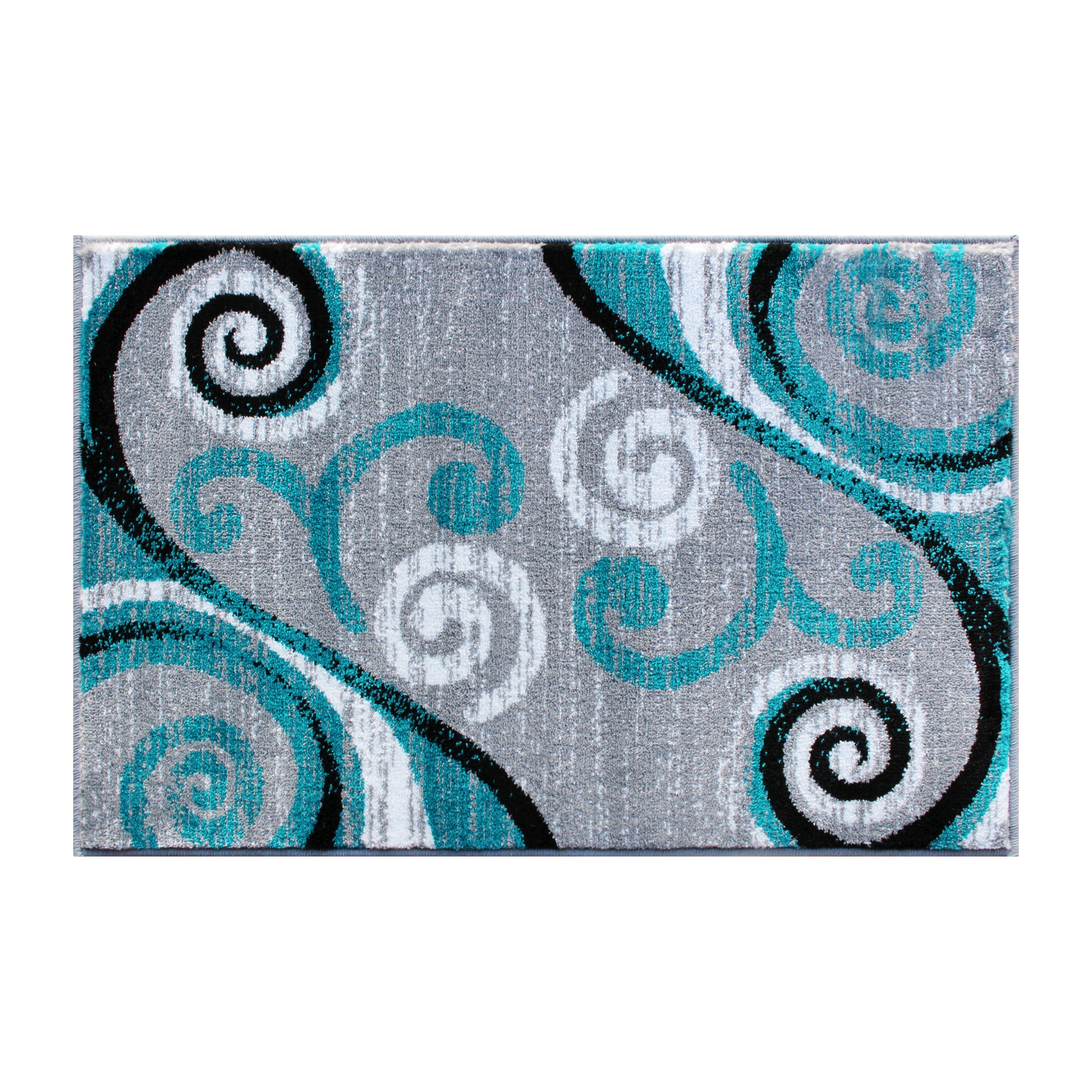 Valli Collection 2' x 3' Turquoise Abstract Area Rug - Olefin Rug with Jute Backing - Hallway, Entryway, Bedroom, Living Room