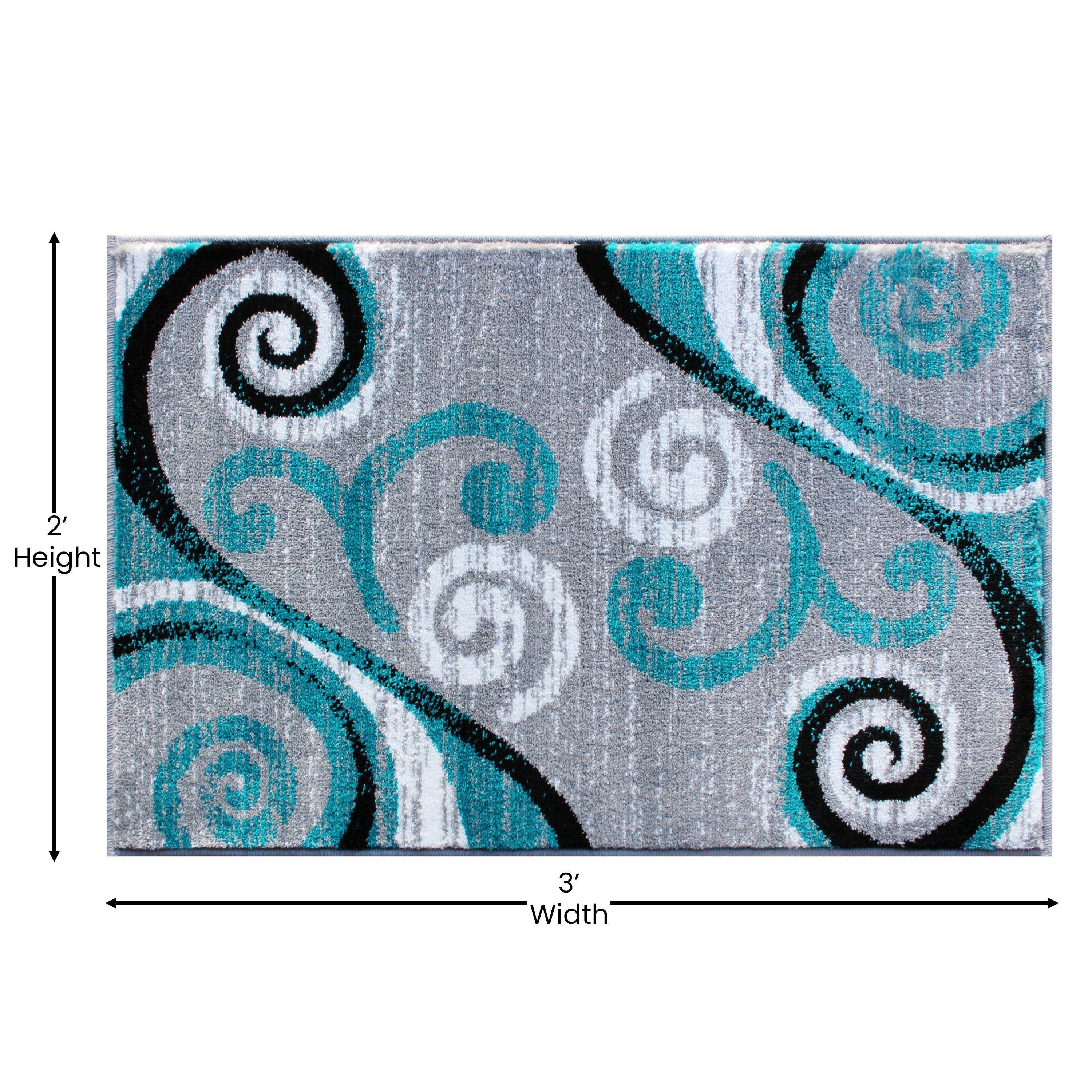 Valli Collection 2' x 3' Turquoise Abstract Area Rug - Olefin Rug with Jute Backing - Hallway, Entryway, Bedroom, Living Room