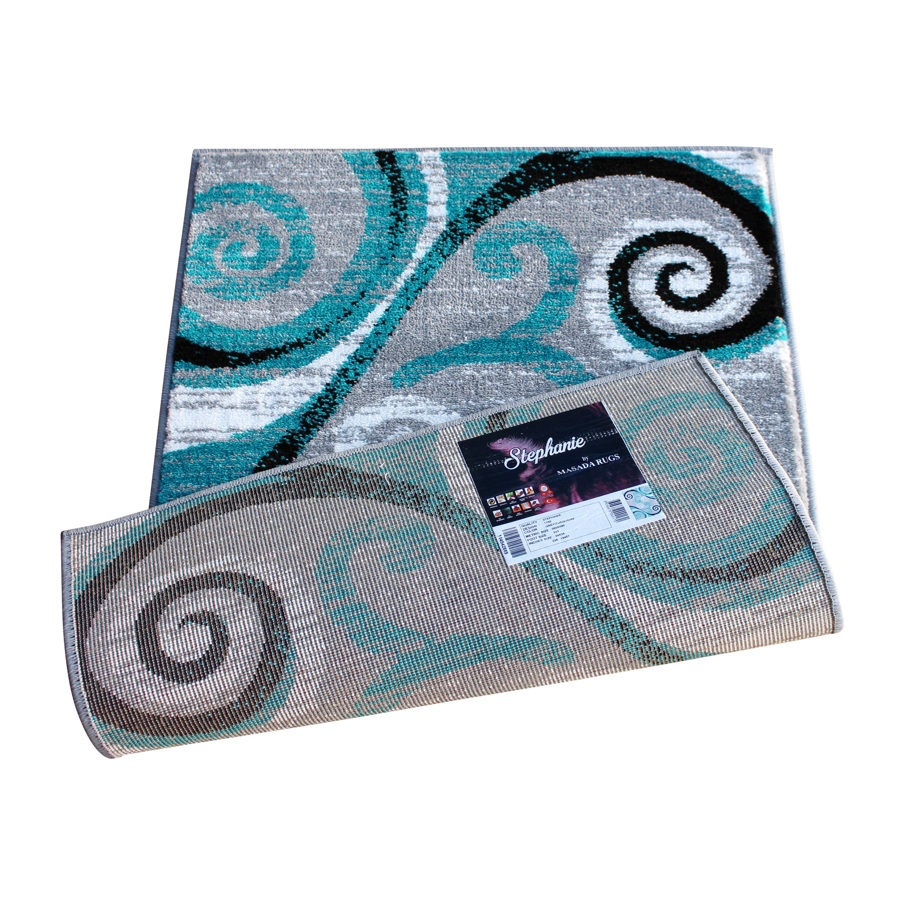 Valli Collection 2' x 3' Turquoise Abstract Area Rug - Olefin Rug with Jute Backing - Hallway, Entryway, Bedroom, Living Room
