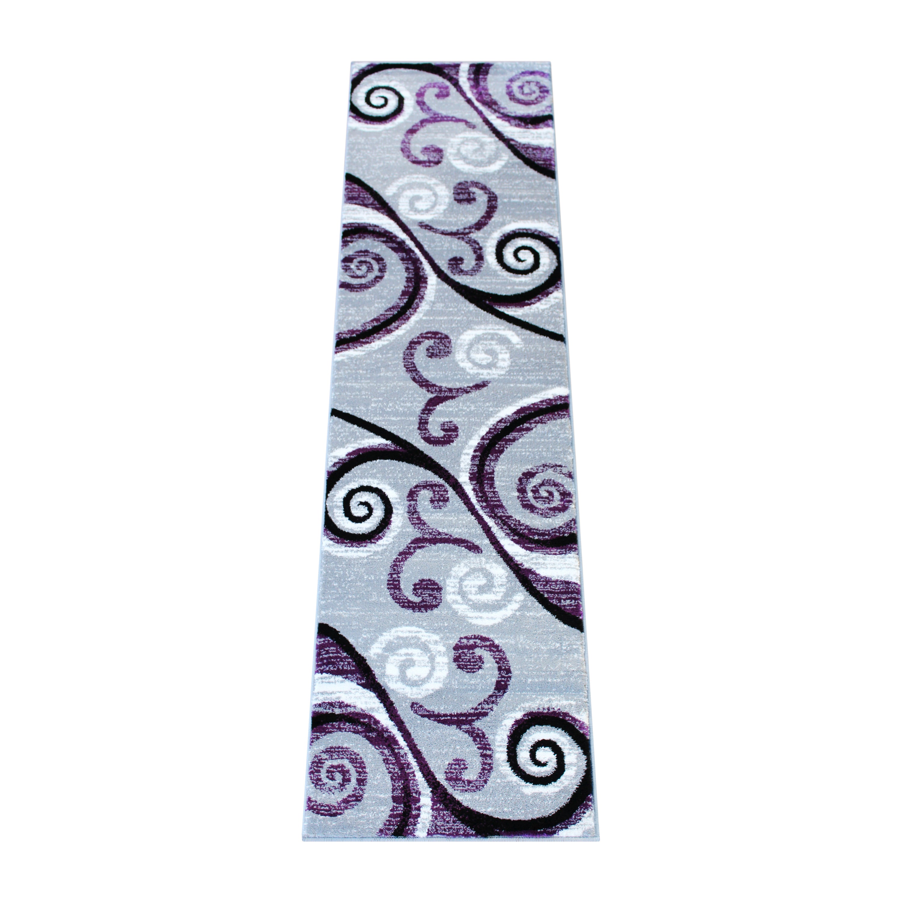 Valli Collection 2' x 7' Purple Abstract Area Rug - Olefin Rug with Jute Backing - Hallway, Entryway, Bedroom, Living Room