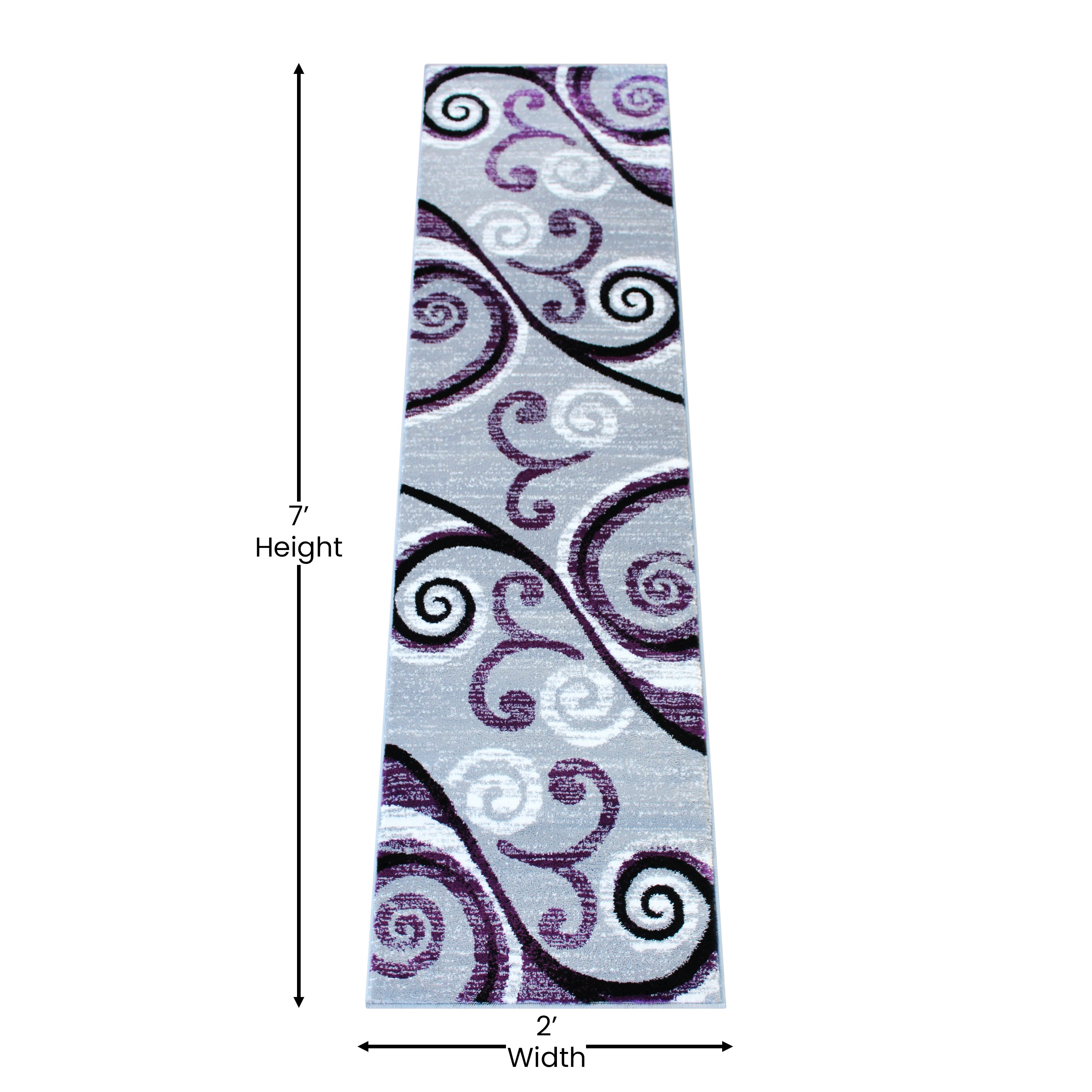 Valli Collection 2' x 7' Purple Abstract Area Rug - Olefin Rug with Jute Backing - Hallway, Entryway, Bedroom, Living Room
