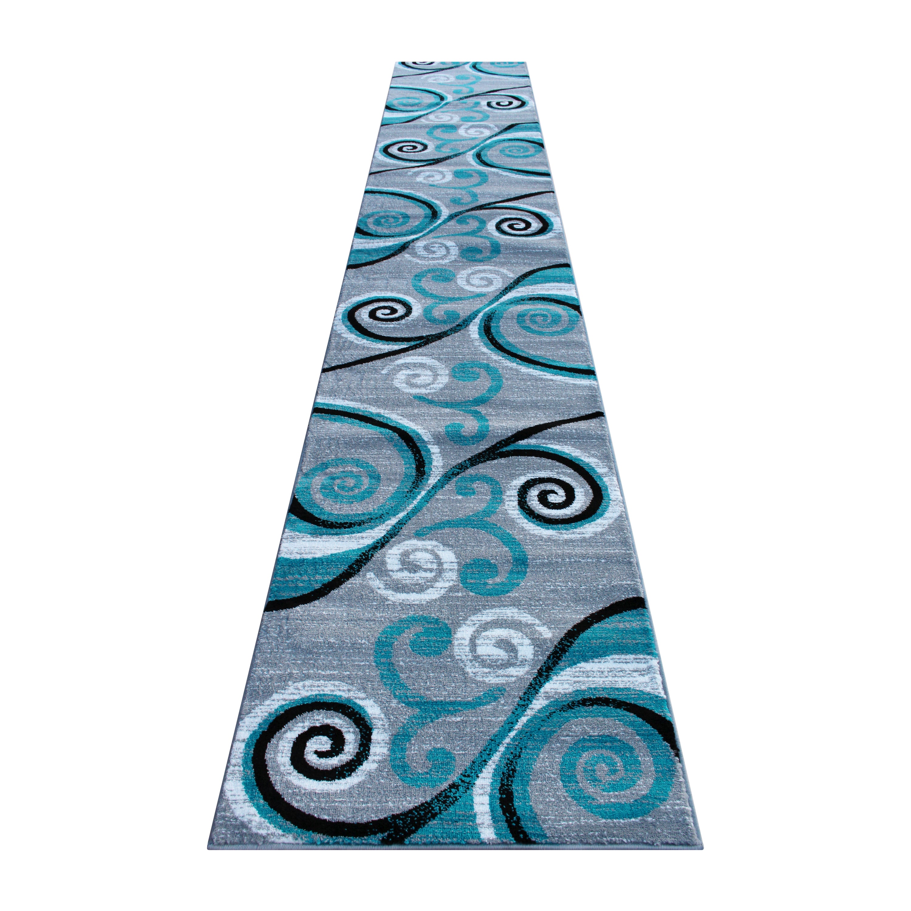 Valli Collection 3' x 16' Turquoise Abstract Area Rug - Olefin Rug with Jute Backing - Hallway, Entryway, Bedroom, Living Room
