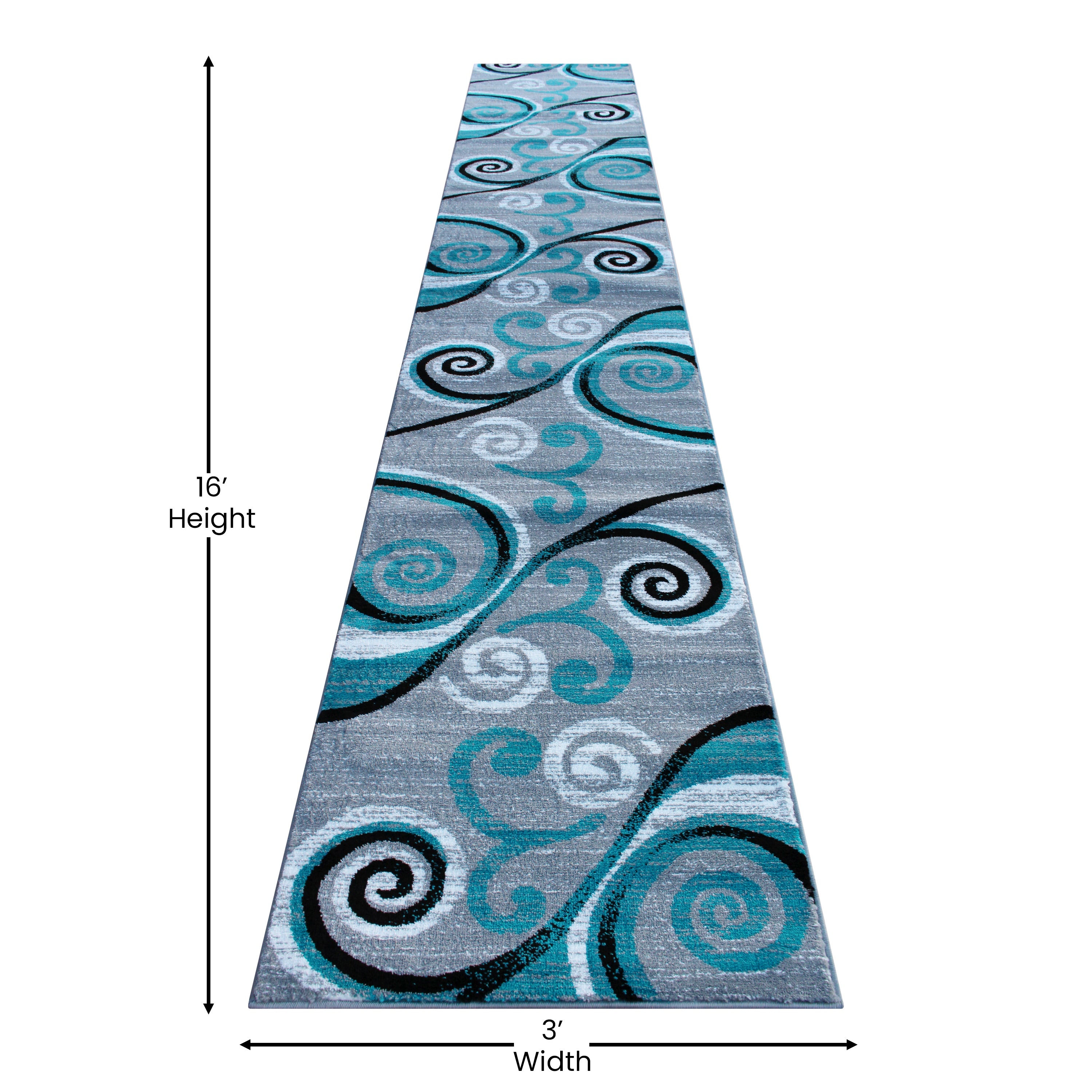 Valli Collection 3' x 16' Turquoise Abstract Area Rug - Olefin Rug with Jute Backing - Hallway, Entryway, Bedroom, Living Room
