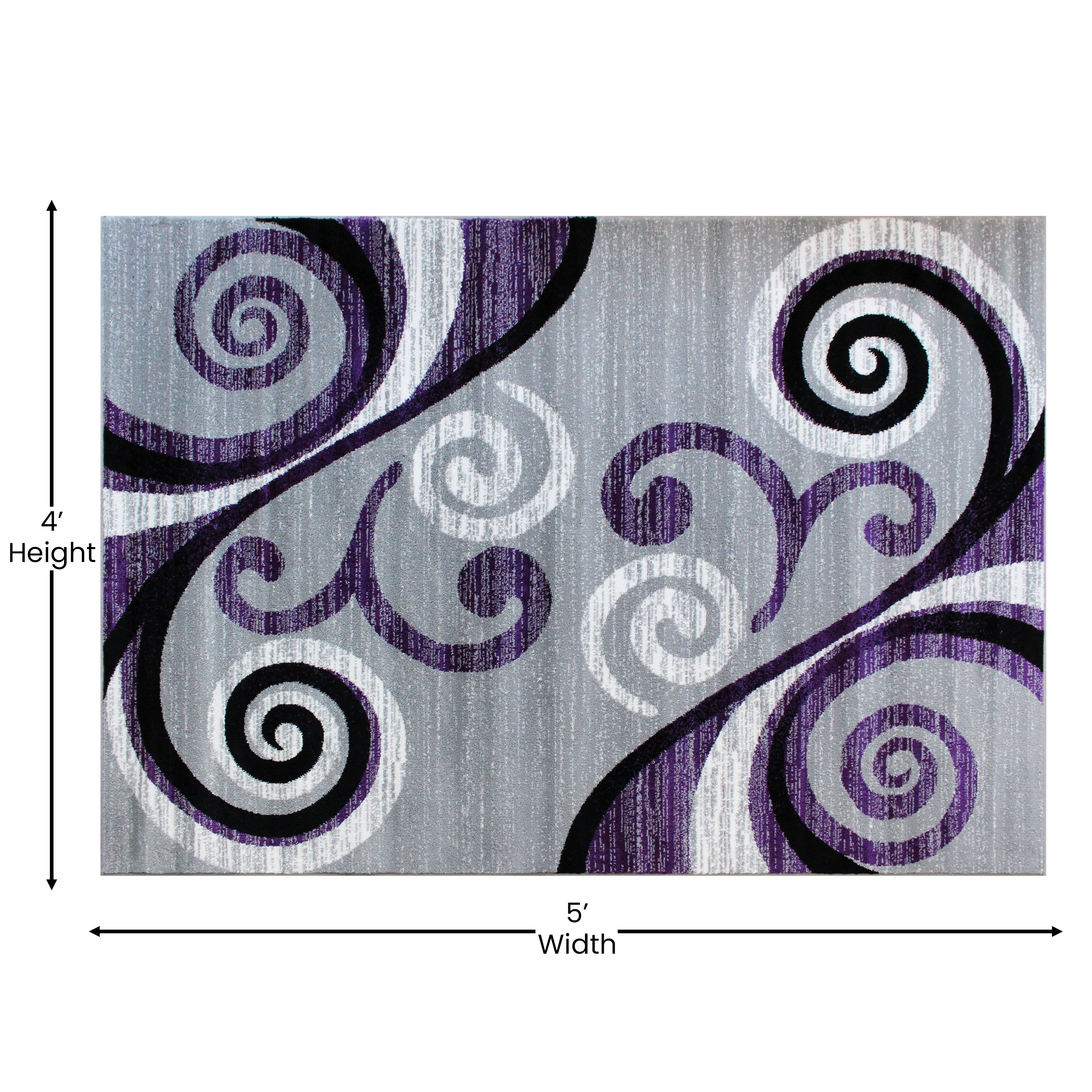 Valli Collection 4' x 5' Purple Abstract Area Rug - Olefin Rug with Jute Backing - Hallway, Entryway, Bedroom, Living Room