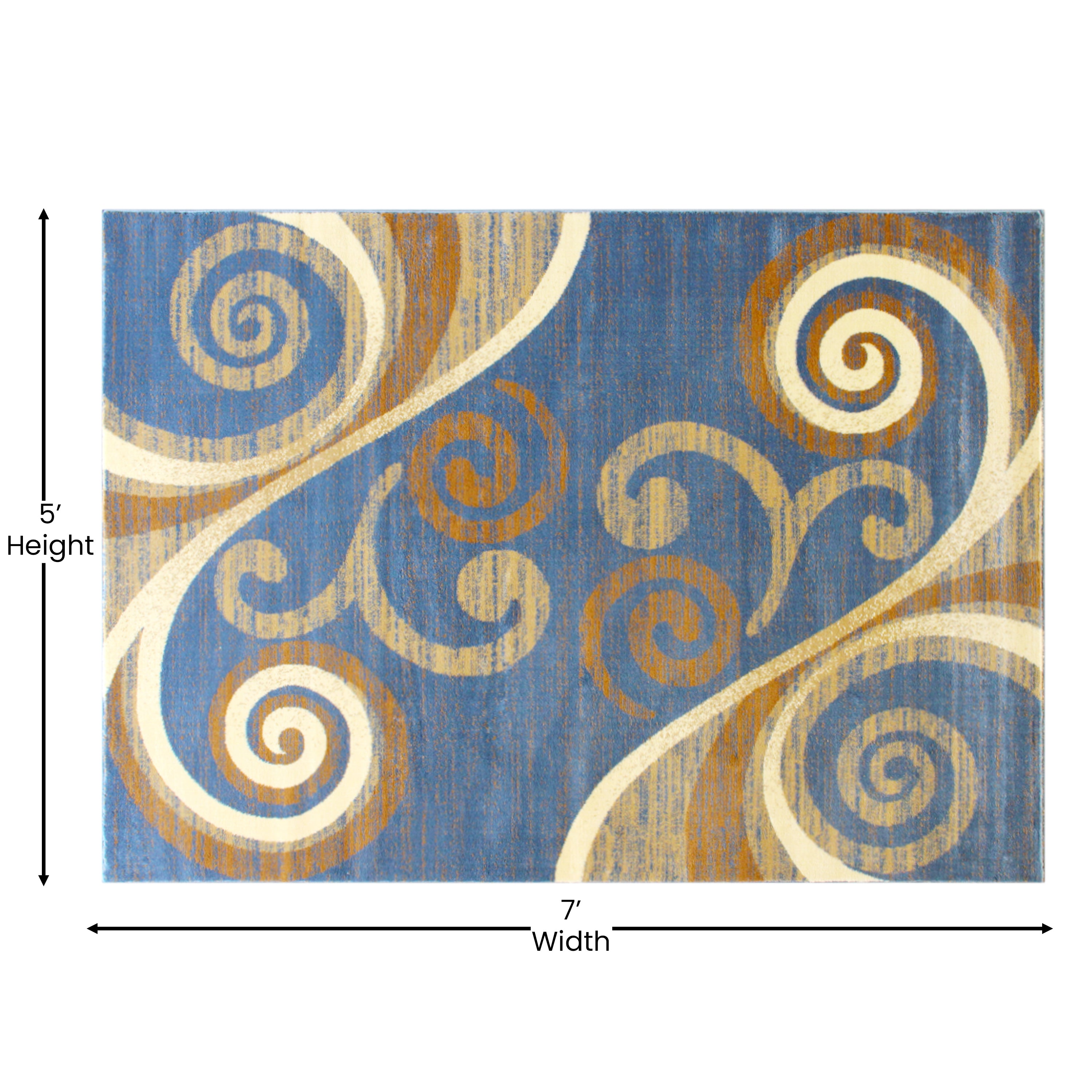 Valli Collection 5' x 7' Blue Abstract Area Rug - Olefin Rug with Jute Backing - Hallway, Entryway, Bedroom, Living Room