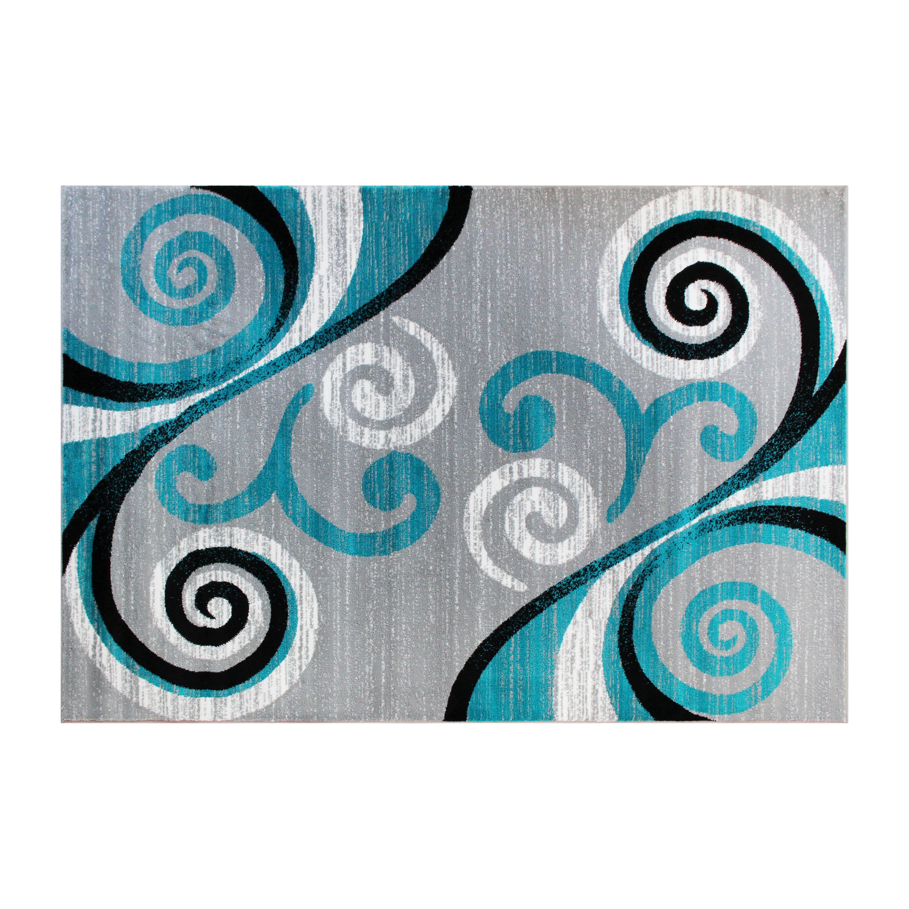 Valli Collection 5' x 7' Turquoise Abstract Area Rug - Olefin Rug with Jute Backing - Hallway, Entryway, Bedroom, Living Room