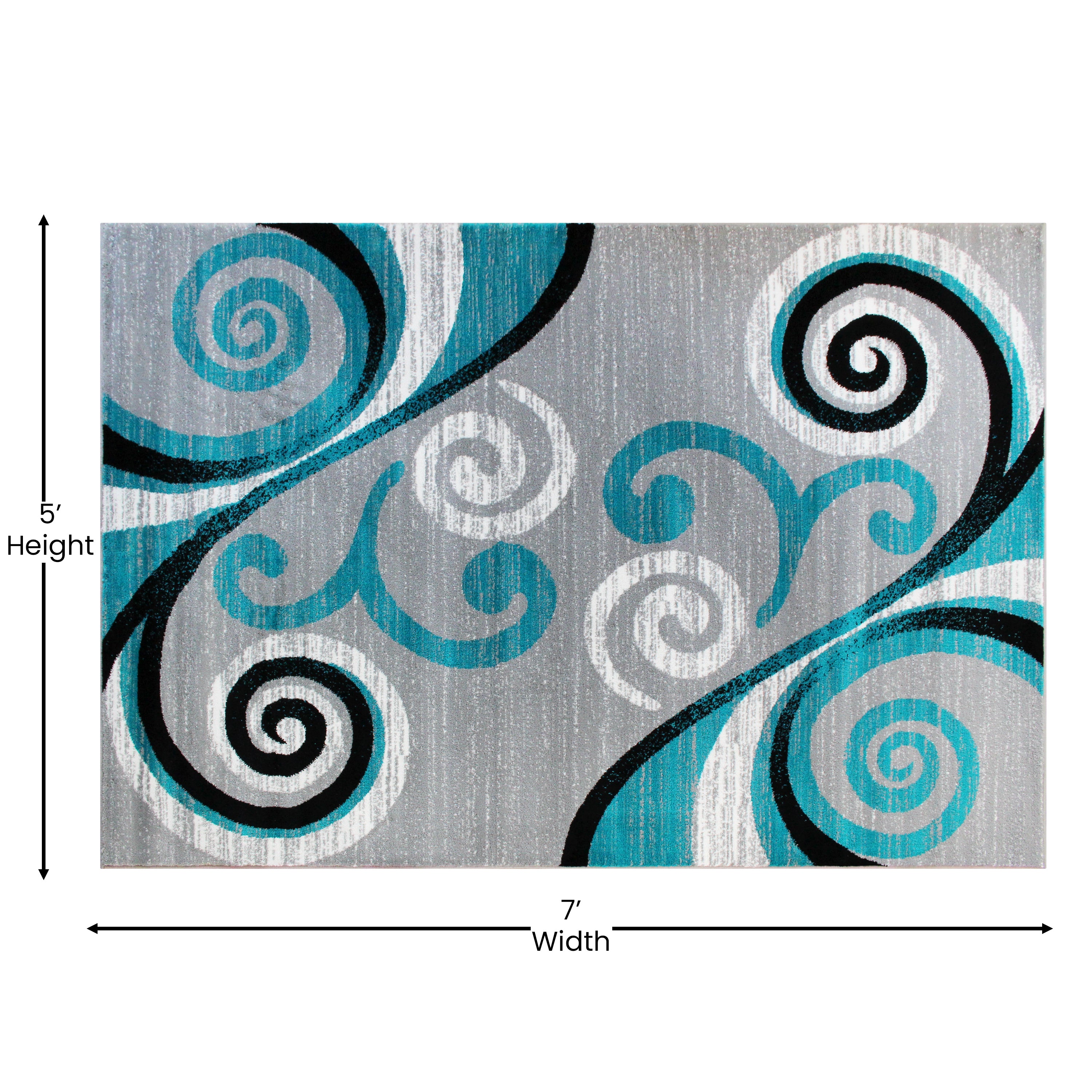 Valli Collection 5' x 7' Turquoise Abstract Area Rug - Olefin Rug with Jute Backing - Hallway, Entryway, Bedroom, Living Room